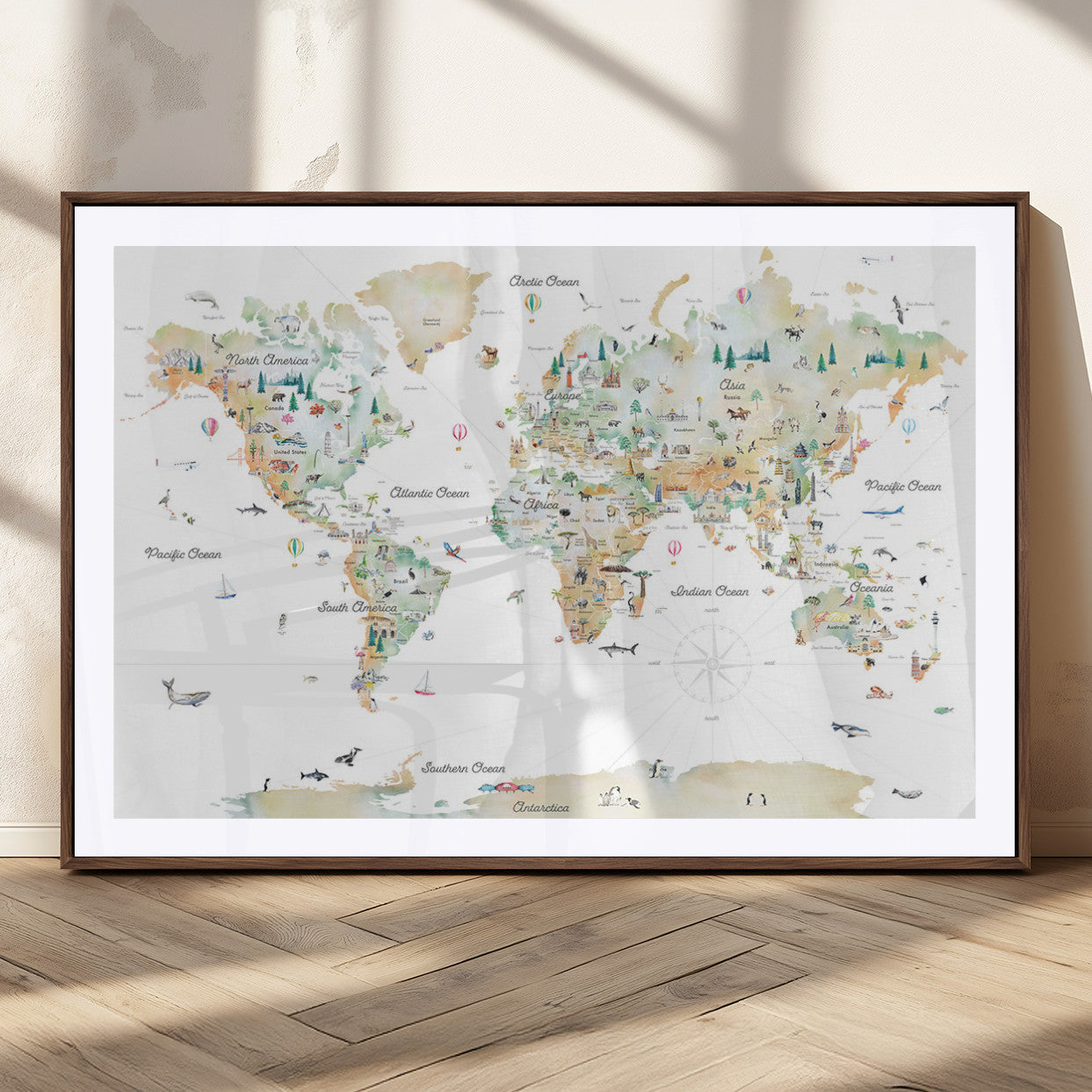 Animal World Map for Kids Room Decor