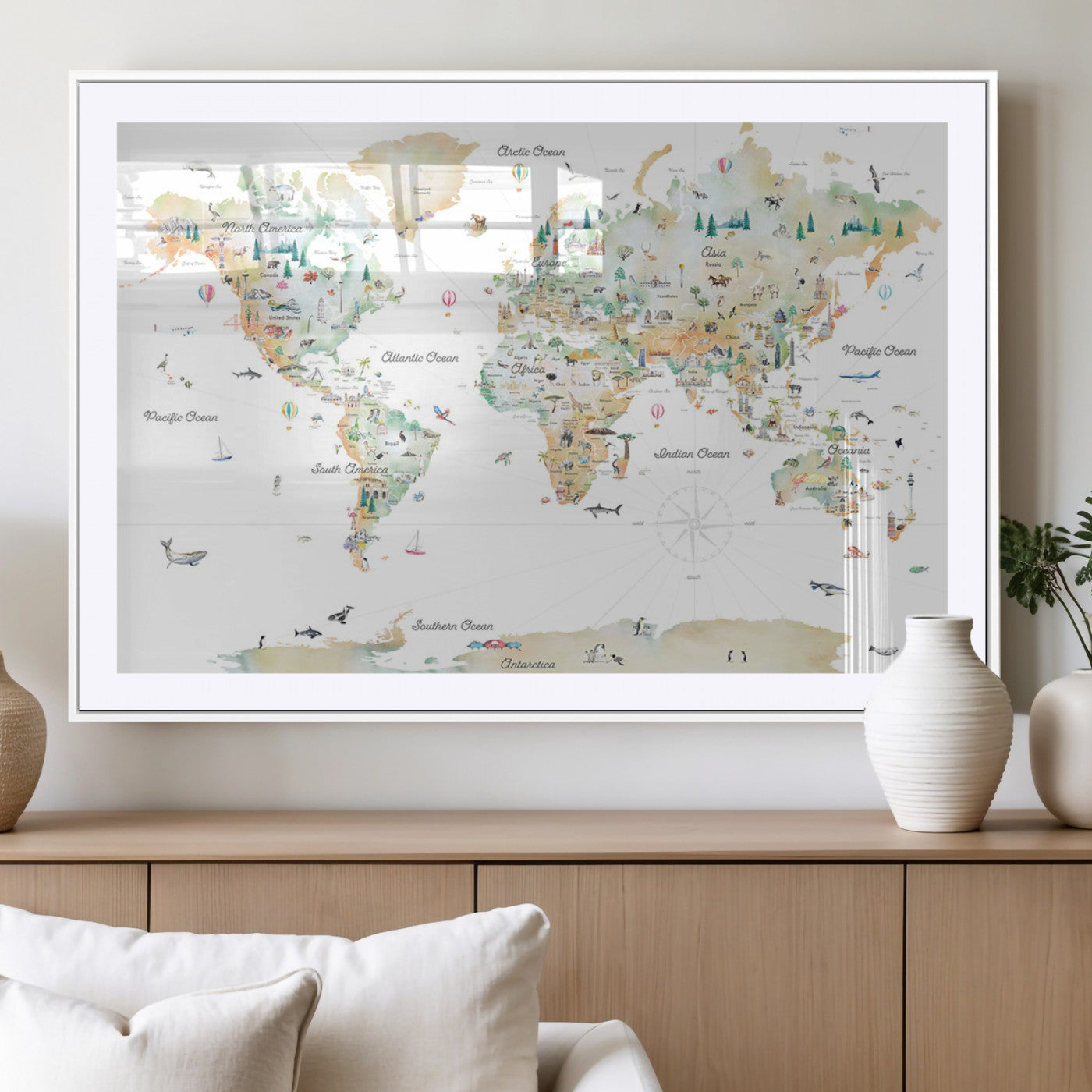 Animal World Map for Kids Room Decor