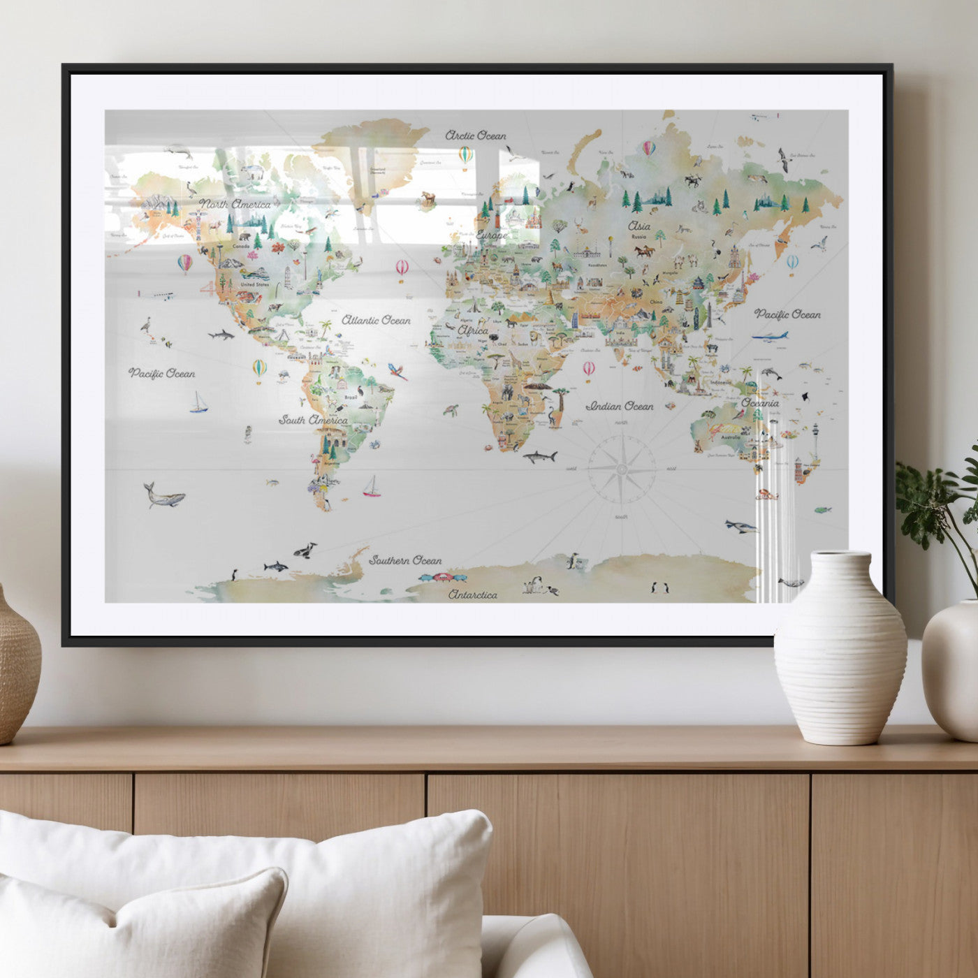 Animal World Map for Kids Room Decor