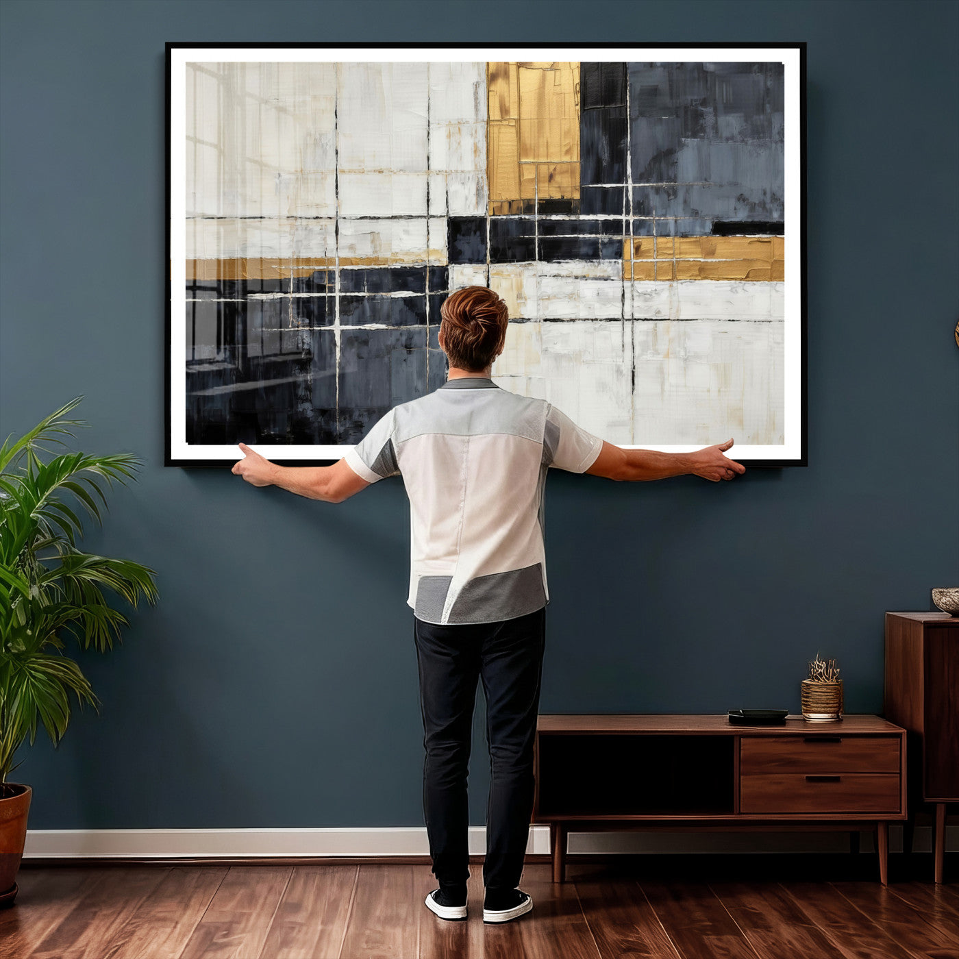 Gold Abstract Wall Art Canvas Print, Modern Luxury Geometric