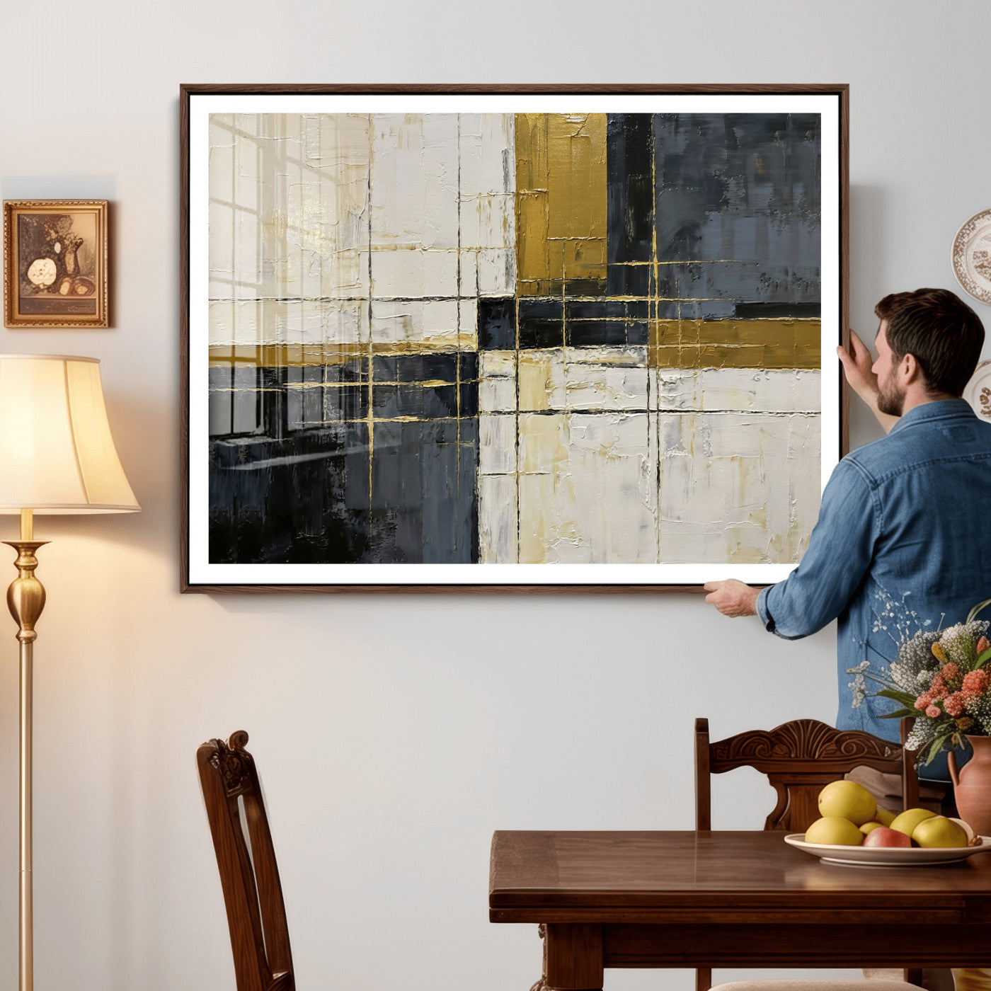 Abstract Gold and Black Wall Art Canvas Print – Modern