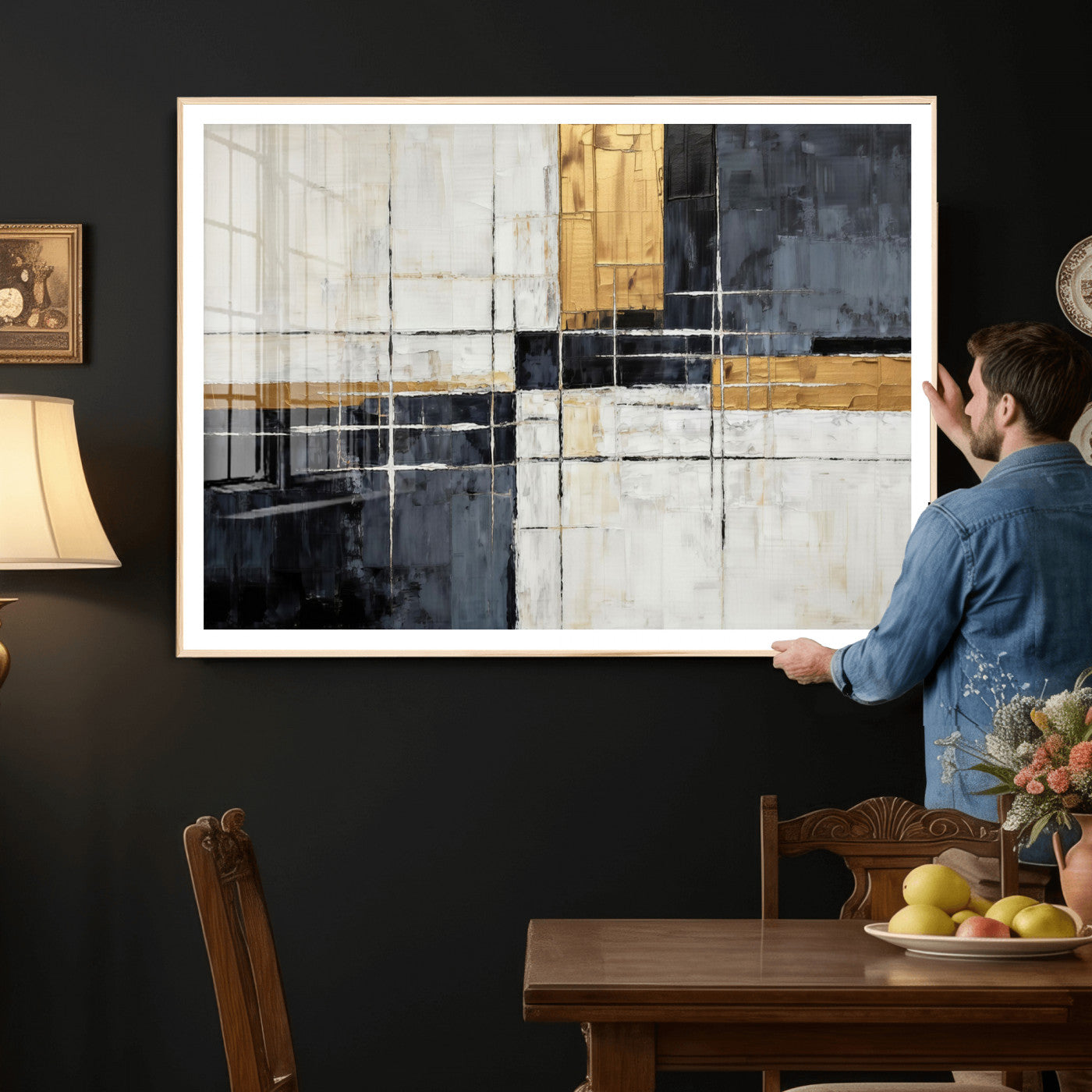 Gold Abstract Wall Art Canvas Print, Modern Luxury Geometric