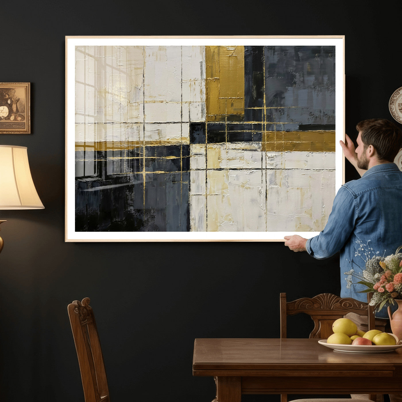 Abstract Gold and Black Wall Art Canvas Print – Modern