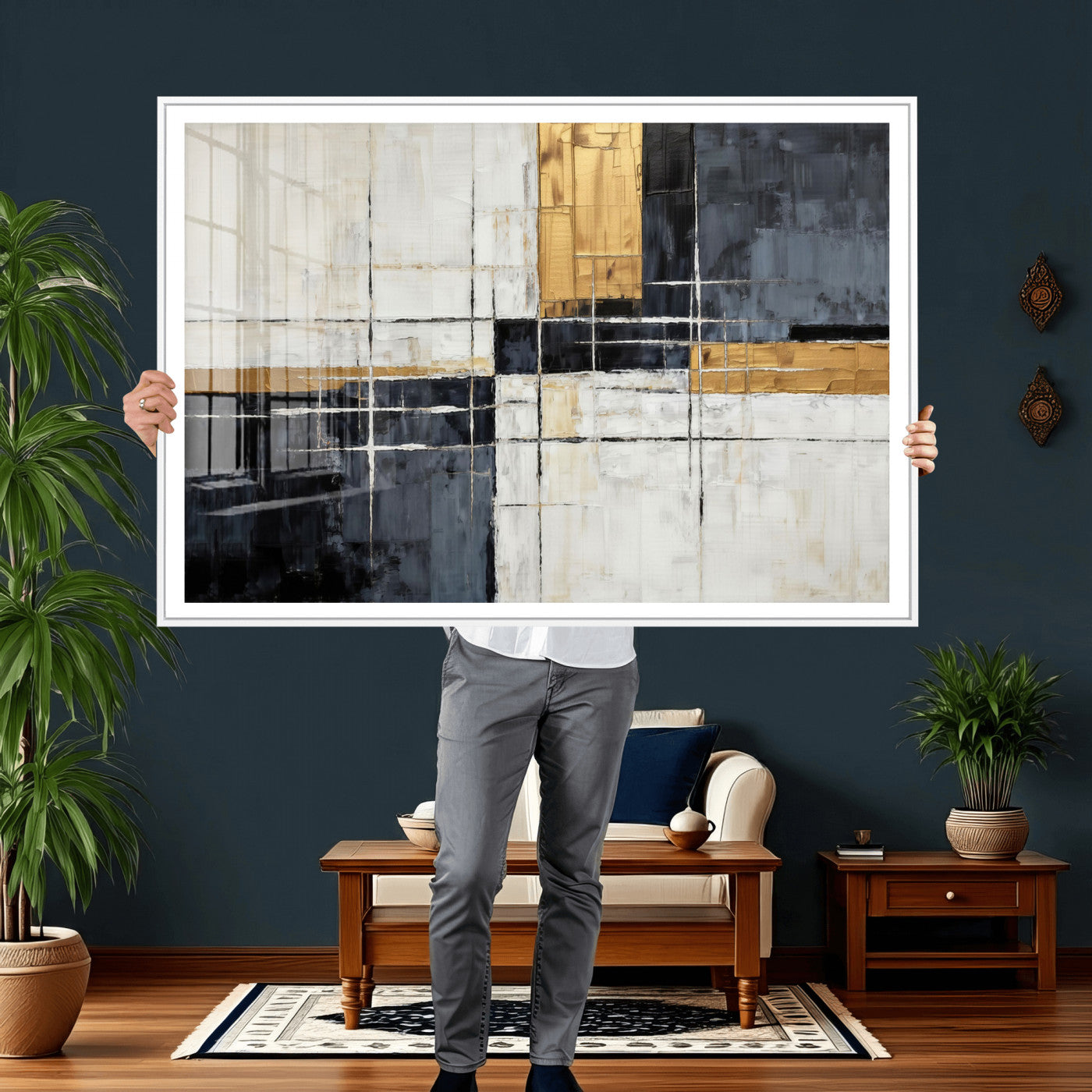 Gold Abstract Wall Art Canvas Print, Modern Luxury Geometric