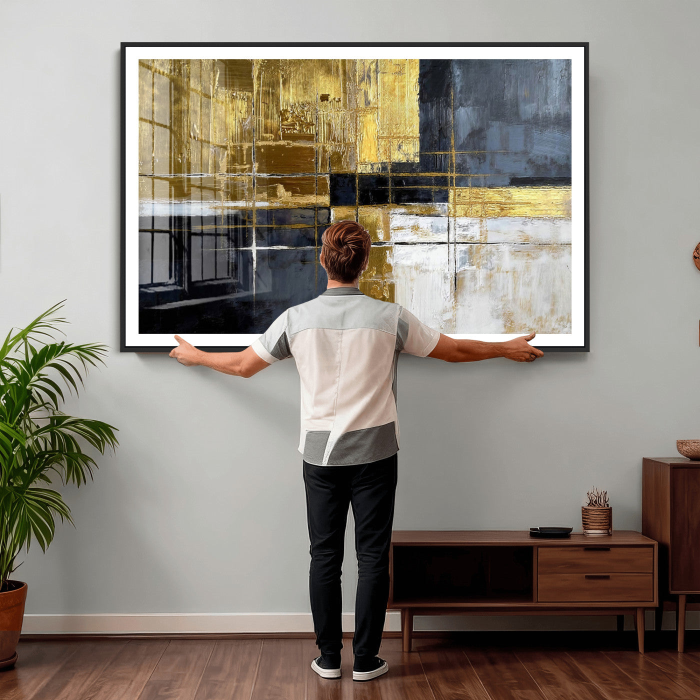 Gold Navy Abstract Wall Art Canvas Print, Modern Luxury