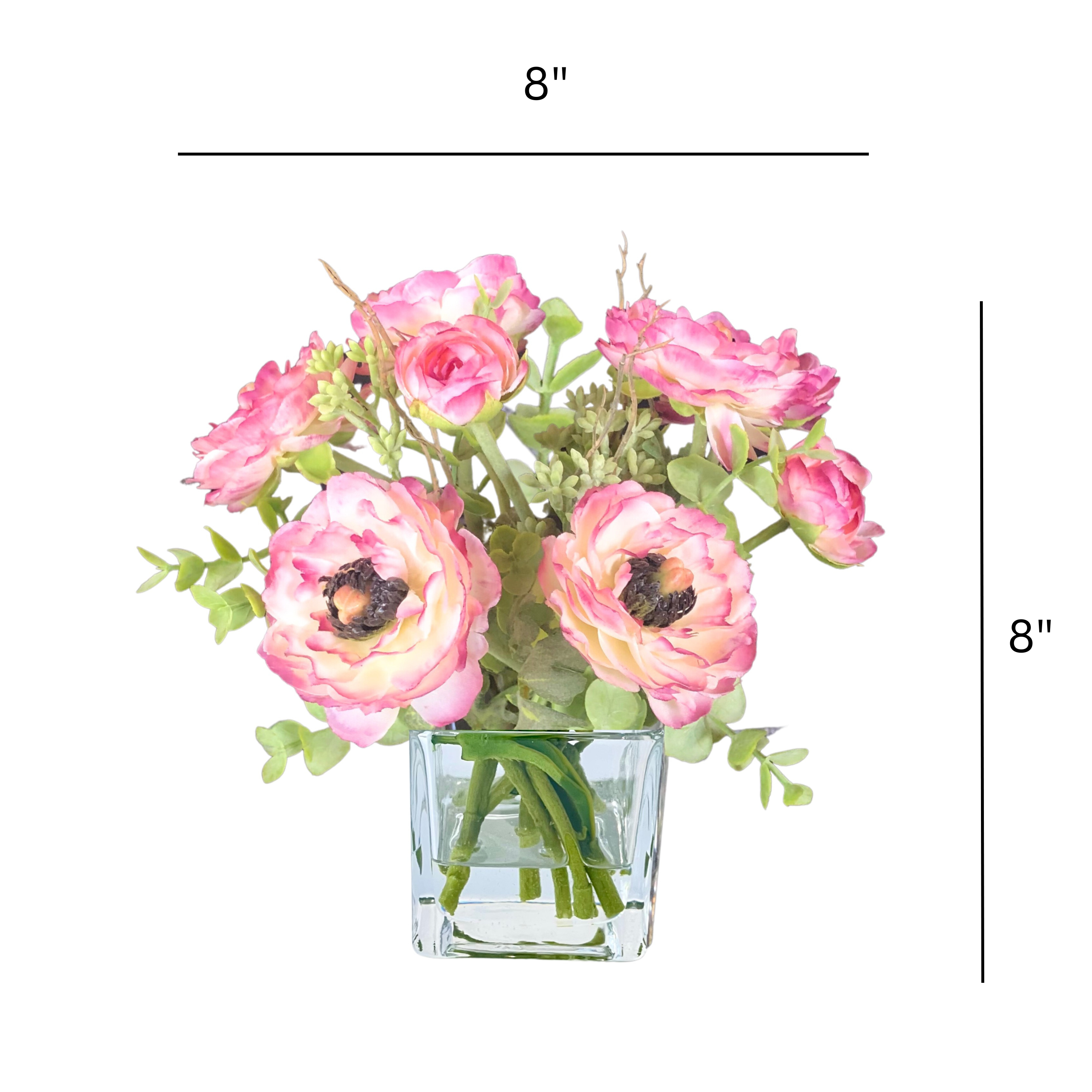 Real Touch Ranunculus Flower Arrangement in Vase - 8"