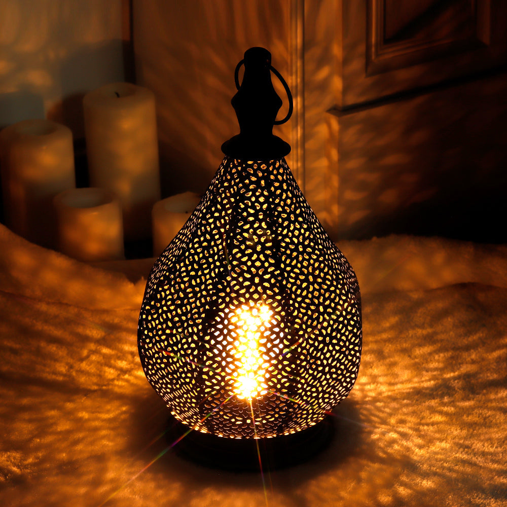 12''H Moroccan Metal Table Lamp Battery Powered Cordless Lamp with LED Fairy Lights Bulb-4