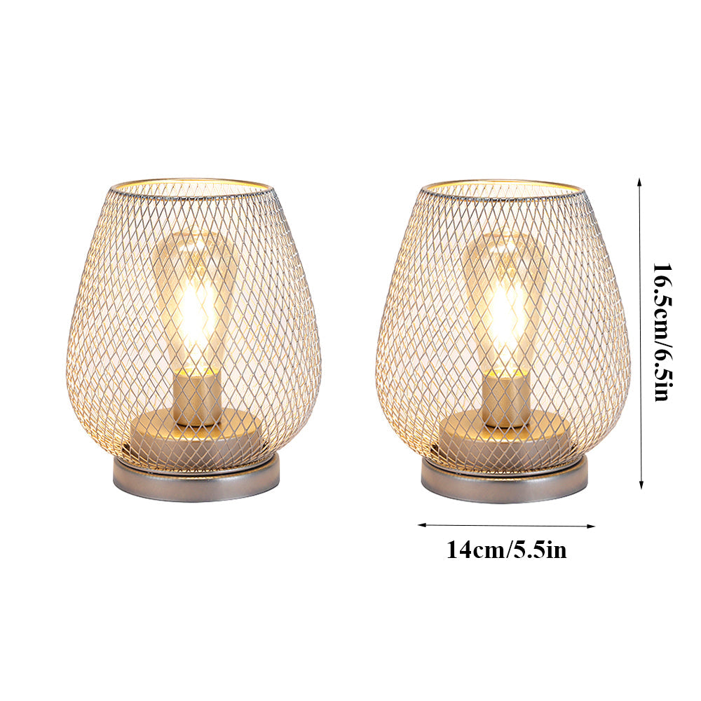 6.7"H Set of 2 Metal Cage LED Lantern (Silver)-2