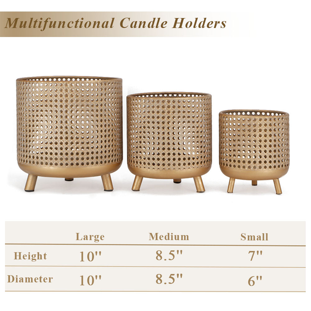 Set of 3 Gold Metal Decorative Candle Lanterns 10/8.5/7"H Candle Holder-1