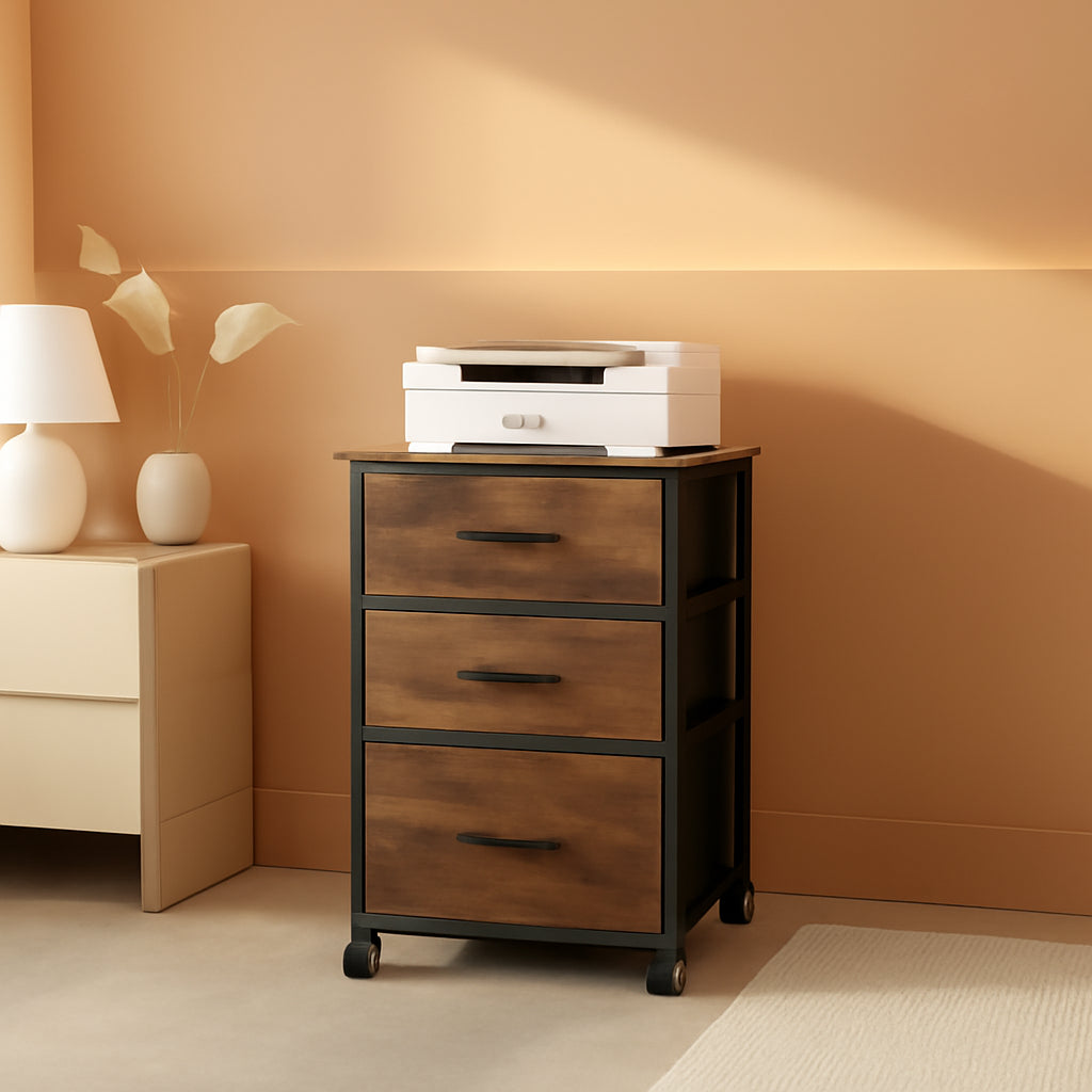 Rolling File Cabinet 3 Drawer In Rustic Brown Office Furniture