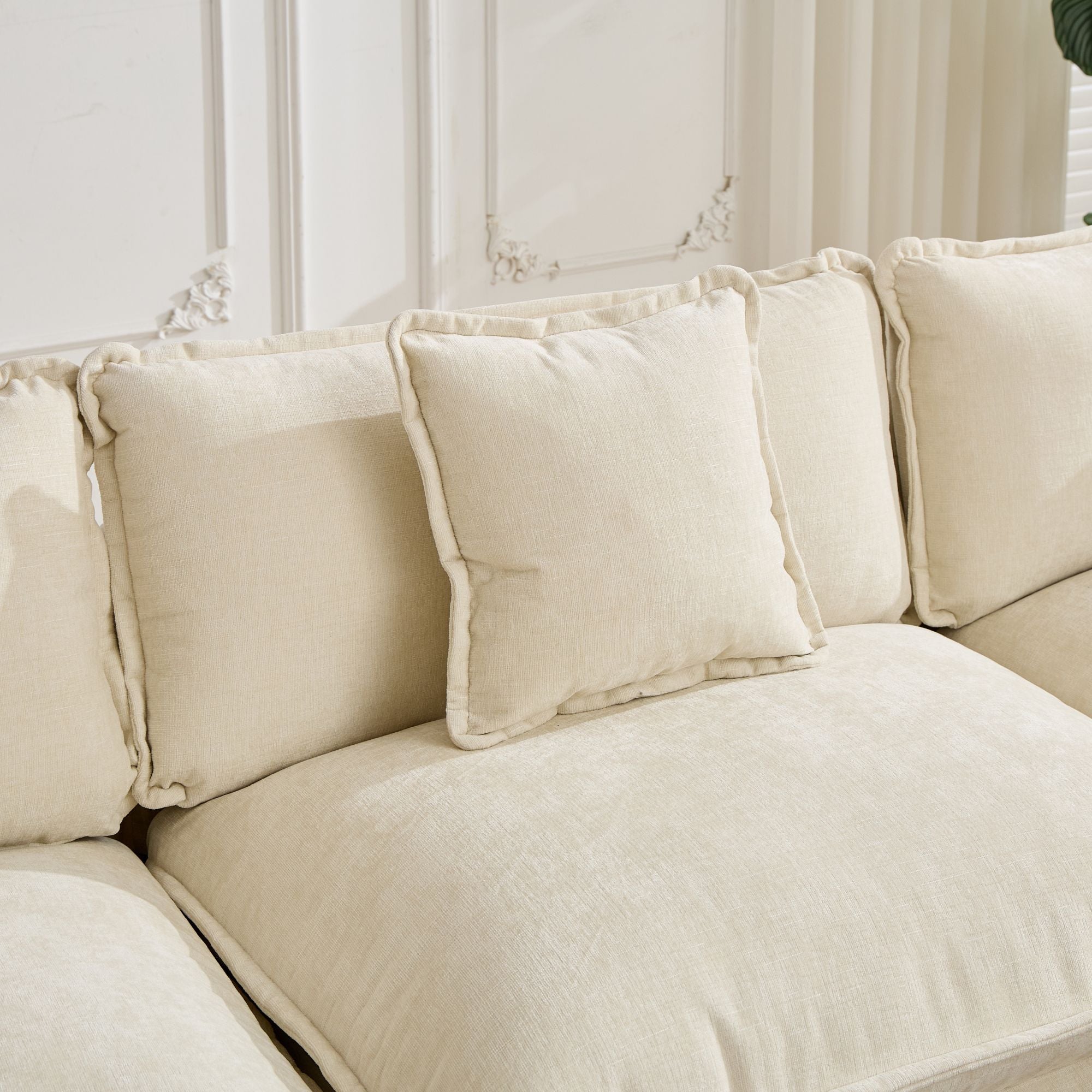Cloud3 Seats Sofa (Ottoman is not included)Chenille Fabric in Beige
