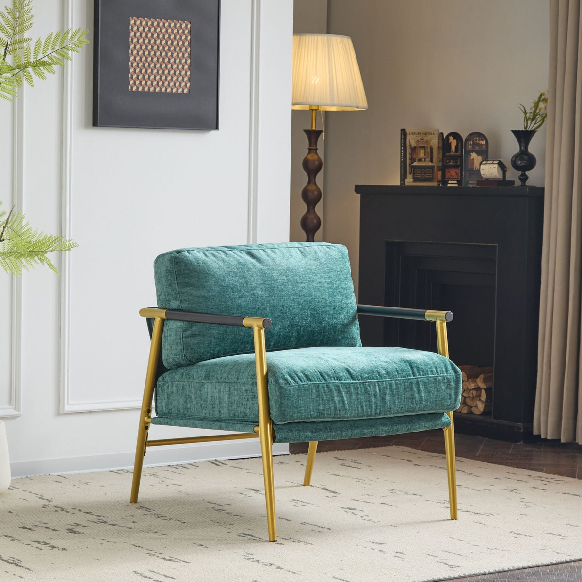 Modern Accent Chair with Plush Cushions and Wooden Armrests - Available in Multiple Colors