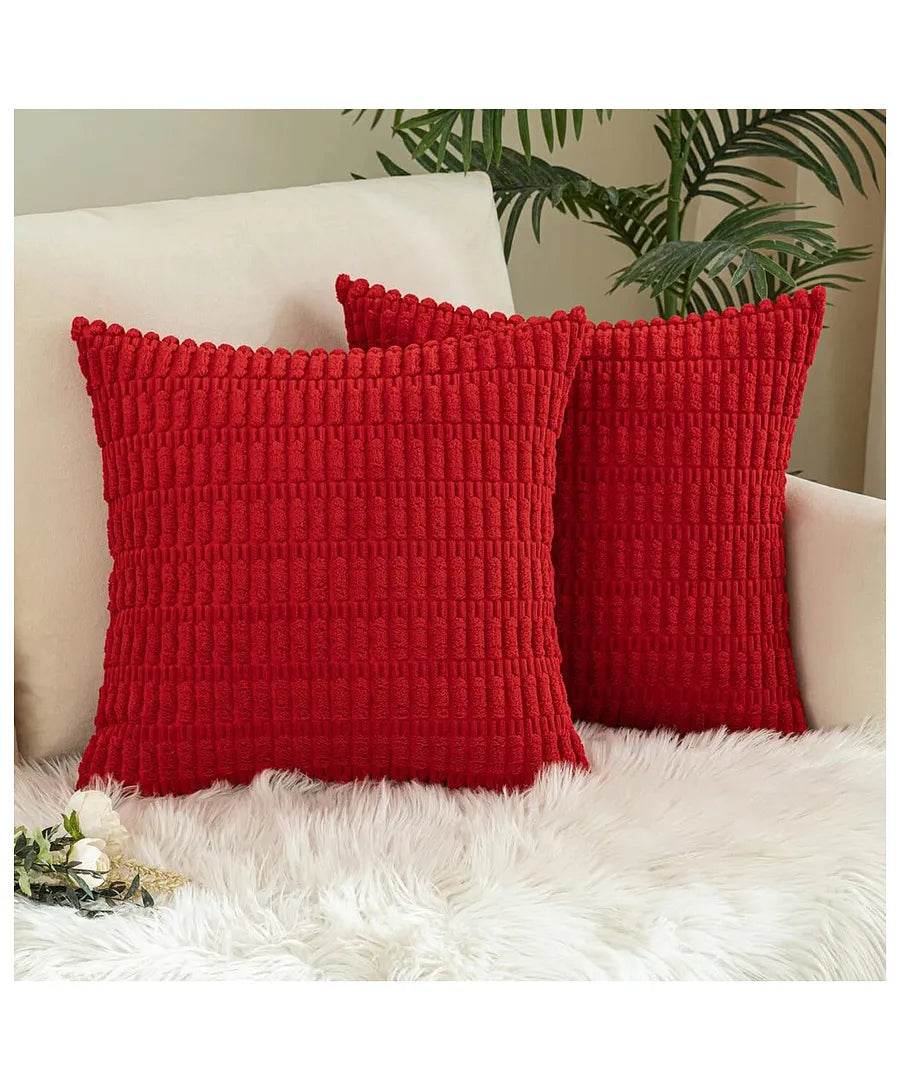 Red Corduroy Cushion Cover | 45x45cm | Soft Plush Cotton Velvet-0