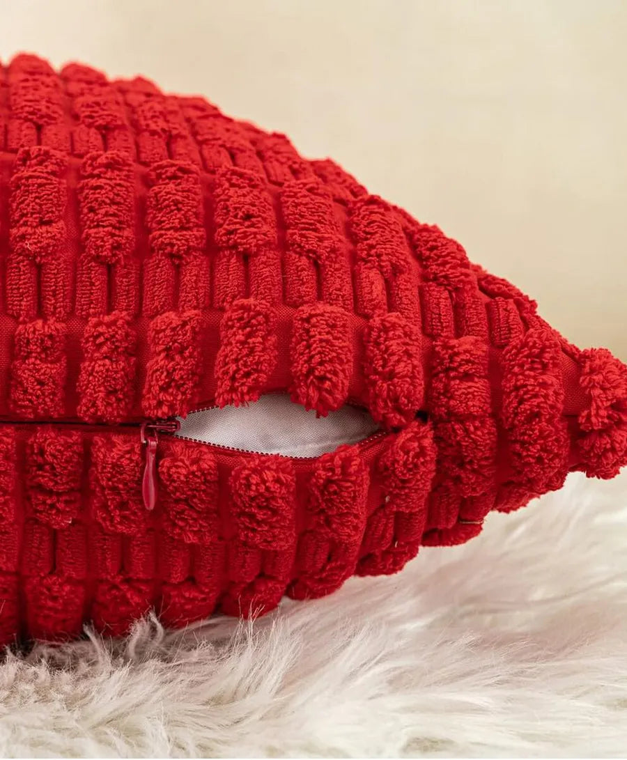 Red Corduroy Cushion Cover | 45x45cm | Soft Plush Cotton Velvet-1