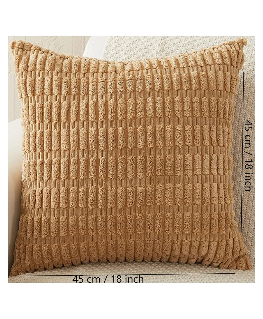 Light Brown Corduroy Cushion Cover | 45x45cm | Soft Plush Cotton Velvet-1