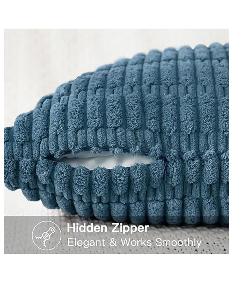 Blue Corduroy Cushion Cover | 45x45cm | Soft Plush Cotton Velvet-1