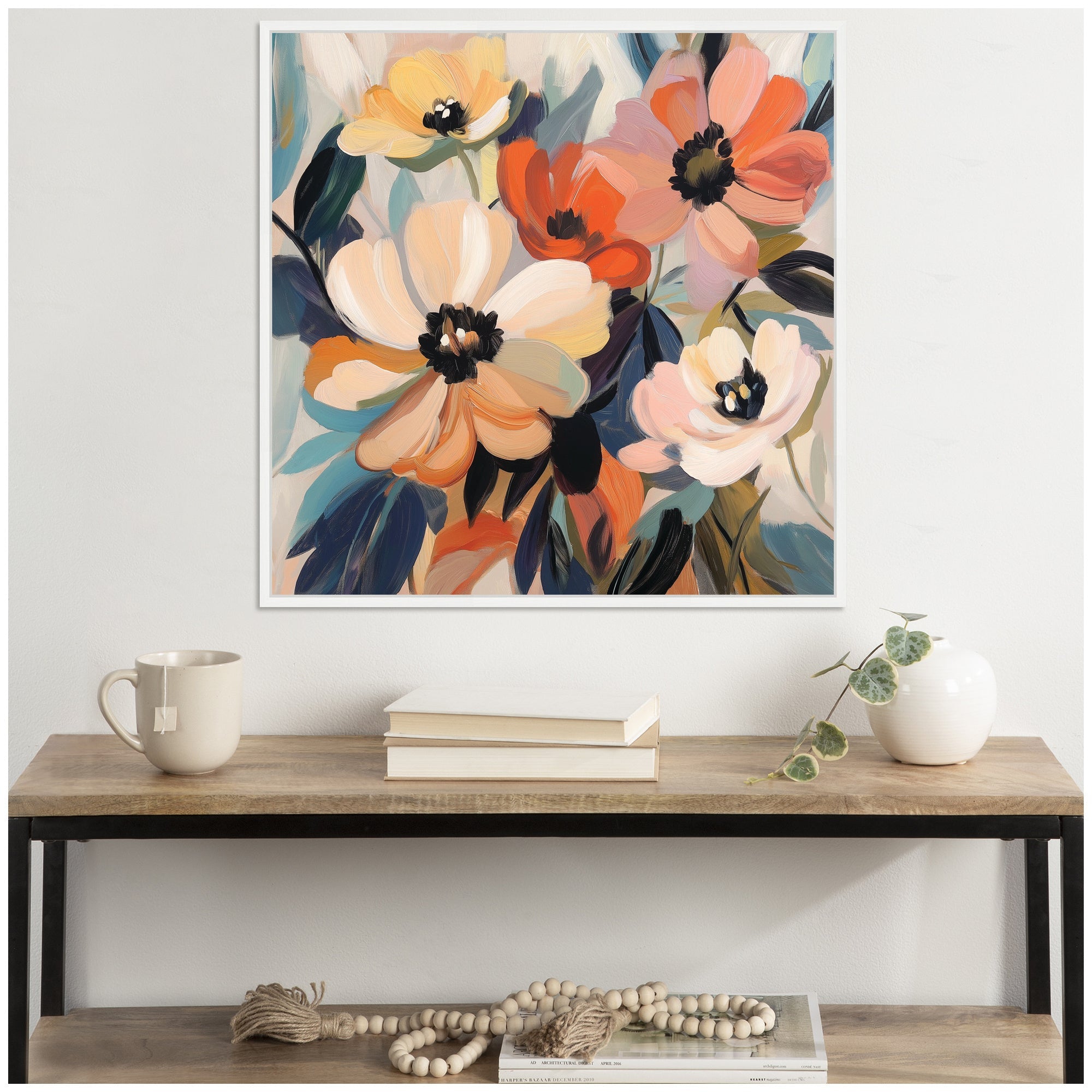 Sylvie Garden Bloom Abstract Bouquet III Framed Canvas by The Creative Bunch Studio
