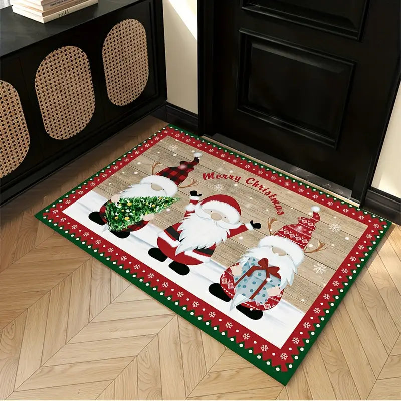 Merry Christmas Kitchen Rug - Festive Red and Green Polka Dots-1