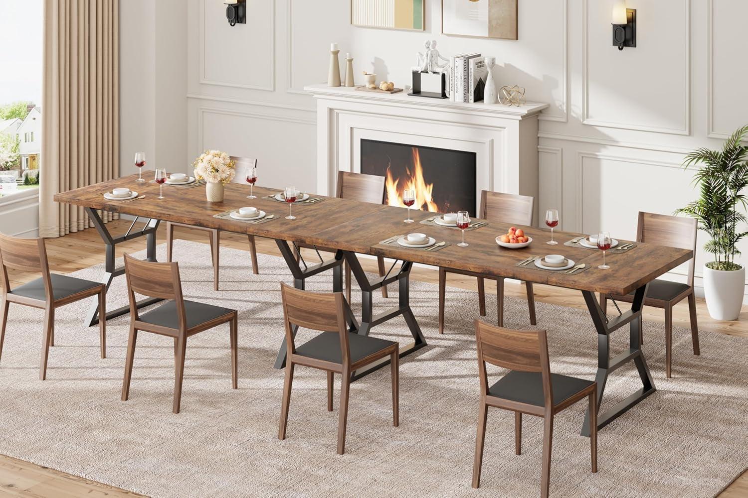 70.9 Inch Farmhouse Dining Table With X Shaped Metal Legs