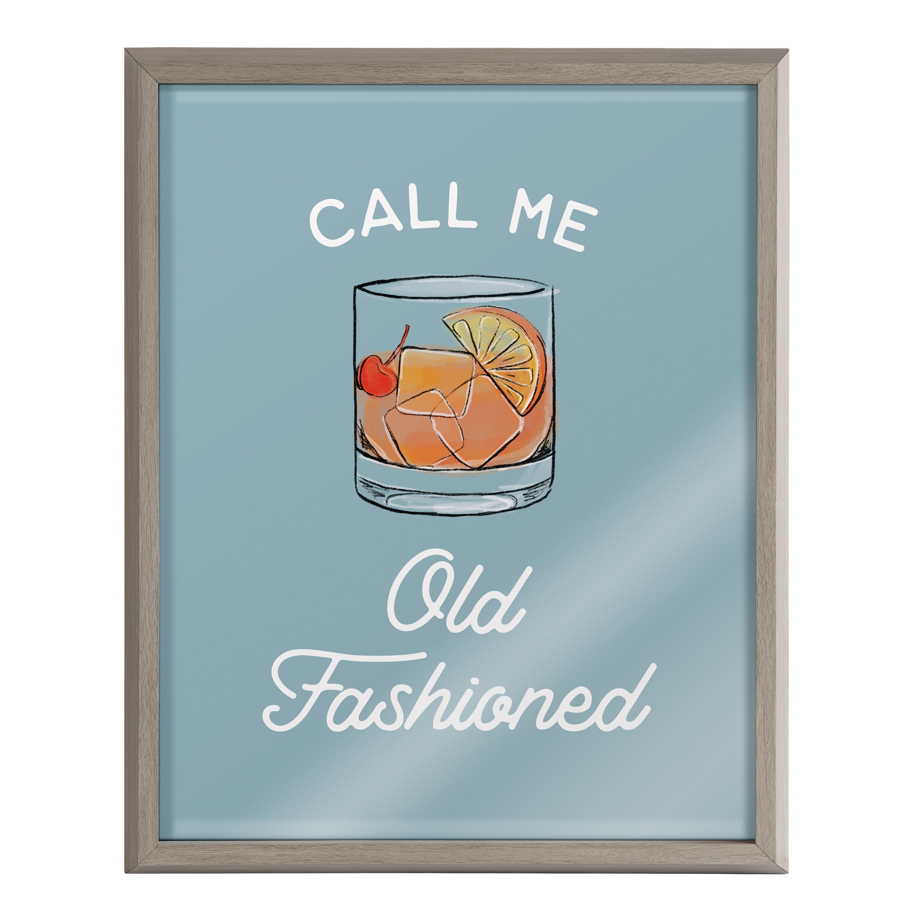 Blake Call Me Old Fashioned Blue Framed Printed Glass by The Creative Bunch Studio
