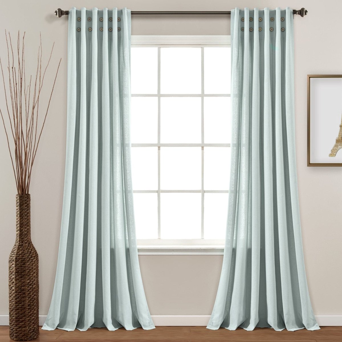 Linen Button Pinched Pleat Window Curtain Panel