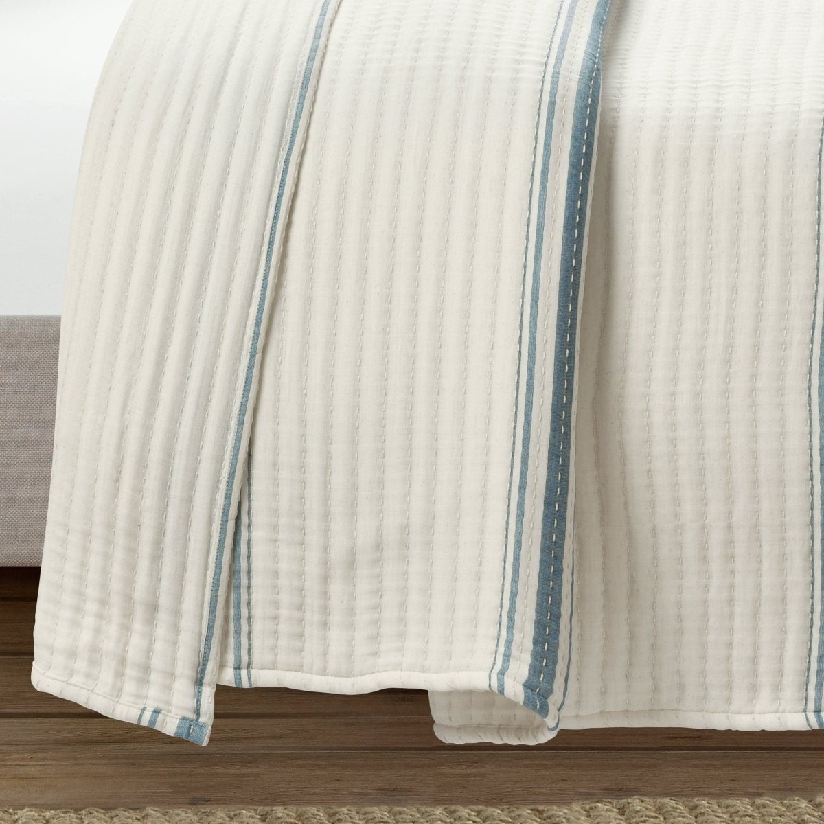 Farmhouse Stripe Kantha Pick Stitch Yarn Dyed Cotton Woven Blanket/Quilt/Coverlet