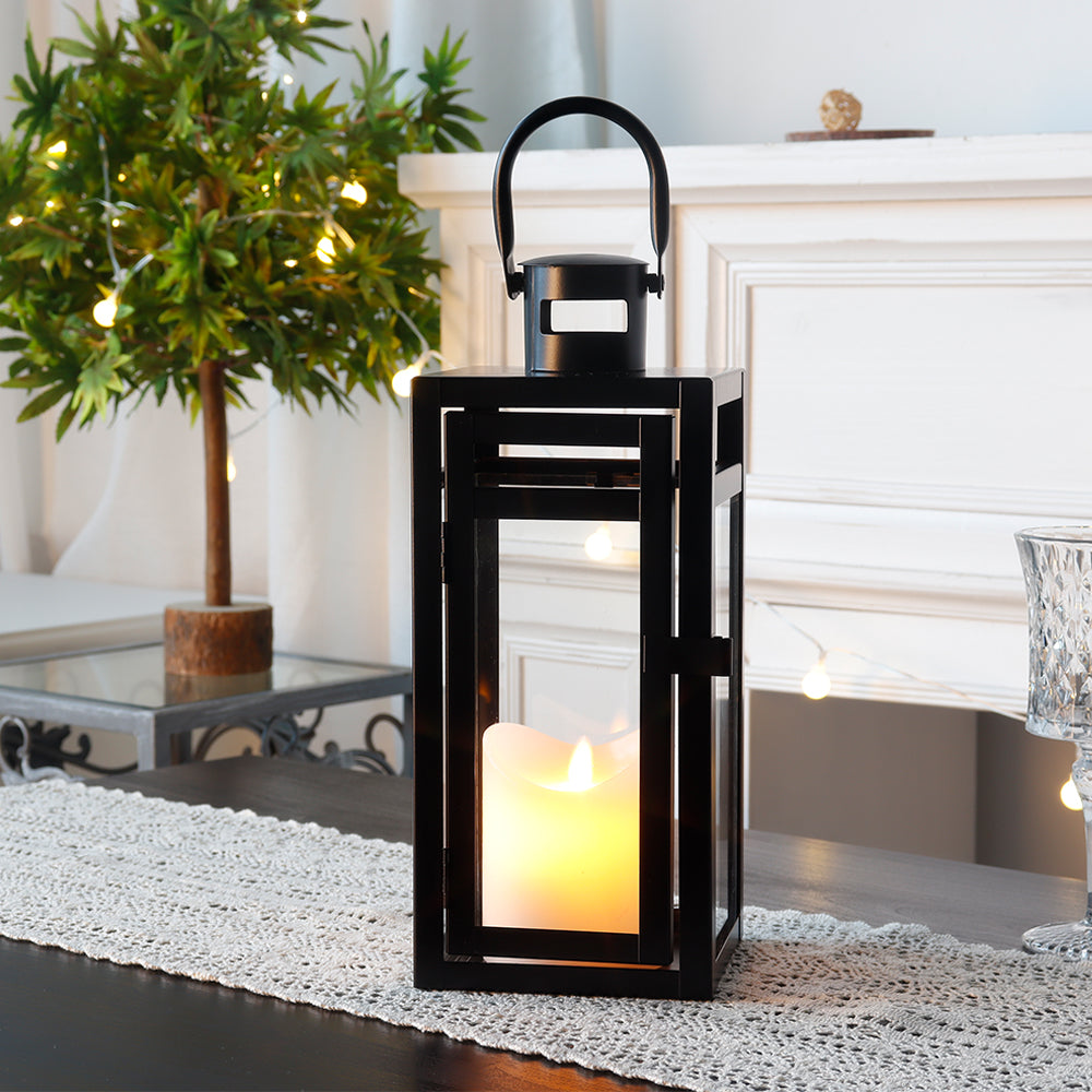12'' High Metal Decorative Candle Lantern (Black)-0
