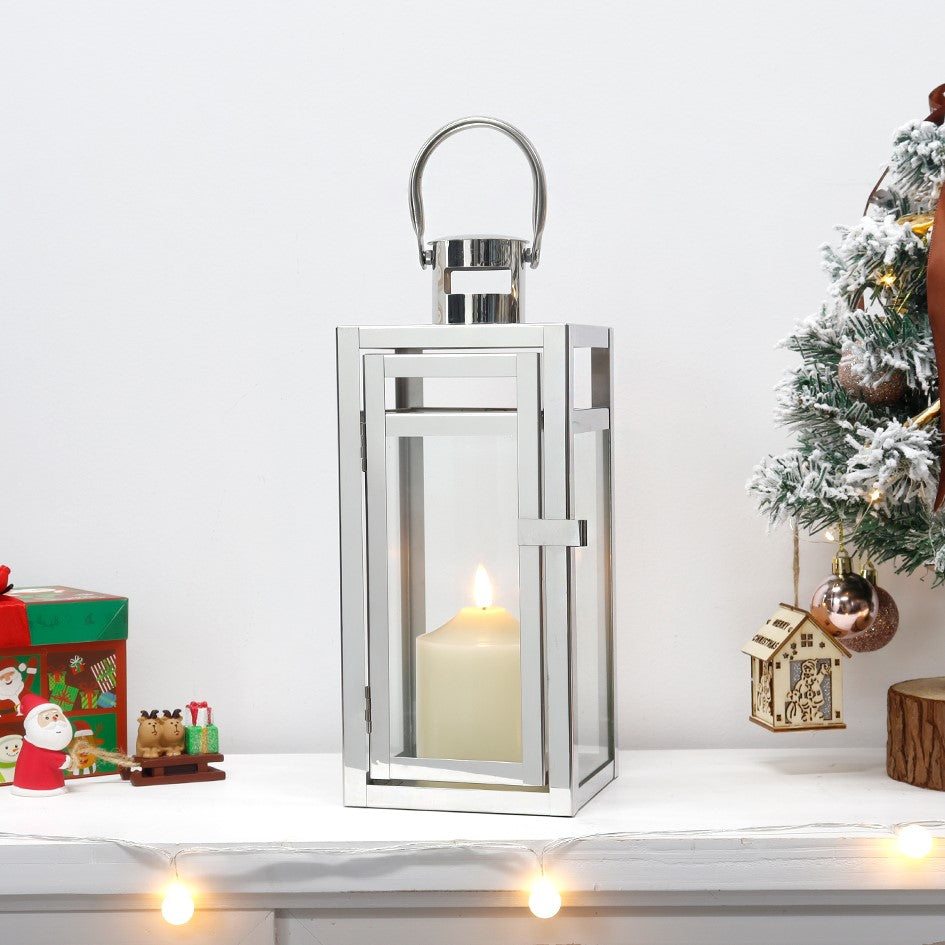 12'' High Metal Decorative Candle Lantern (Silver)-1