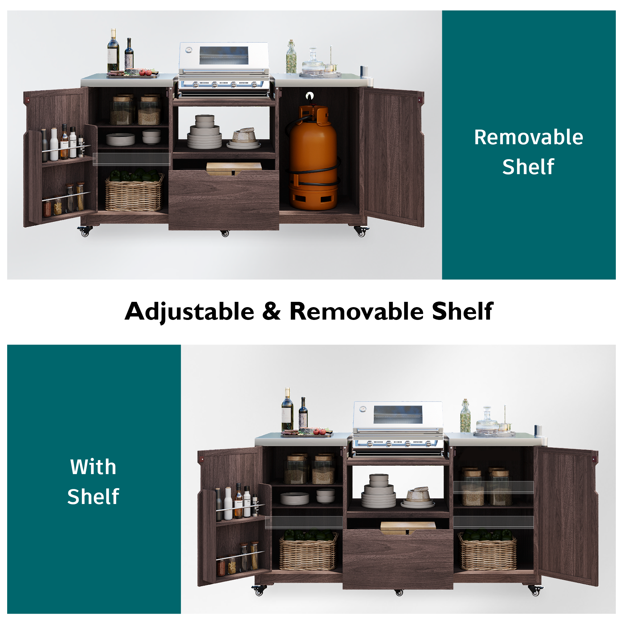 K&K 66.5' Outdoor Kitchen Island for Big Green Egg Grills