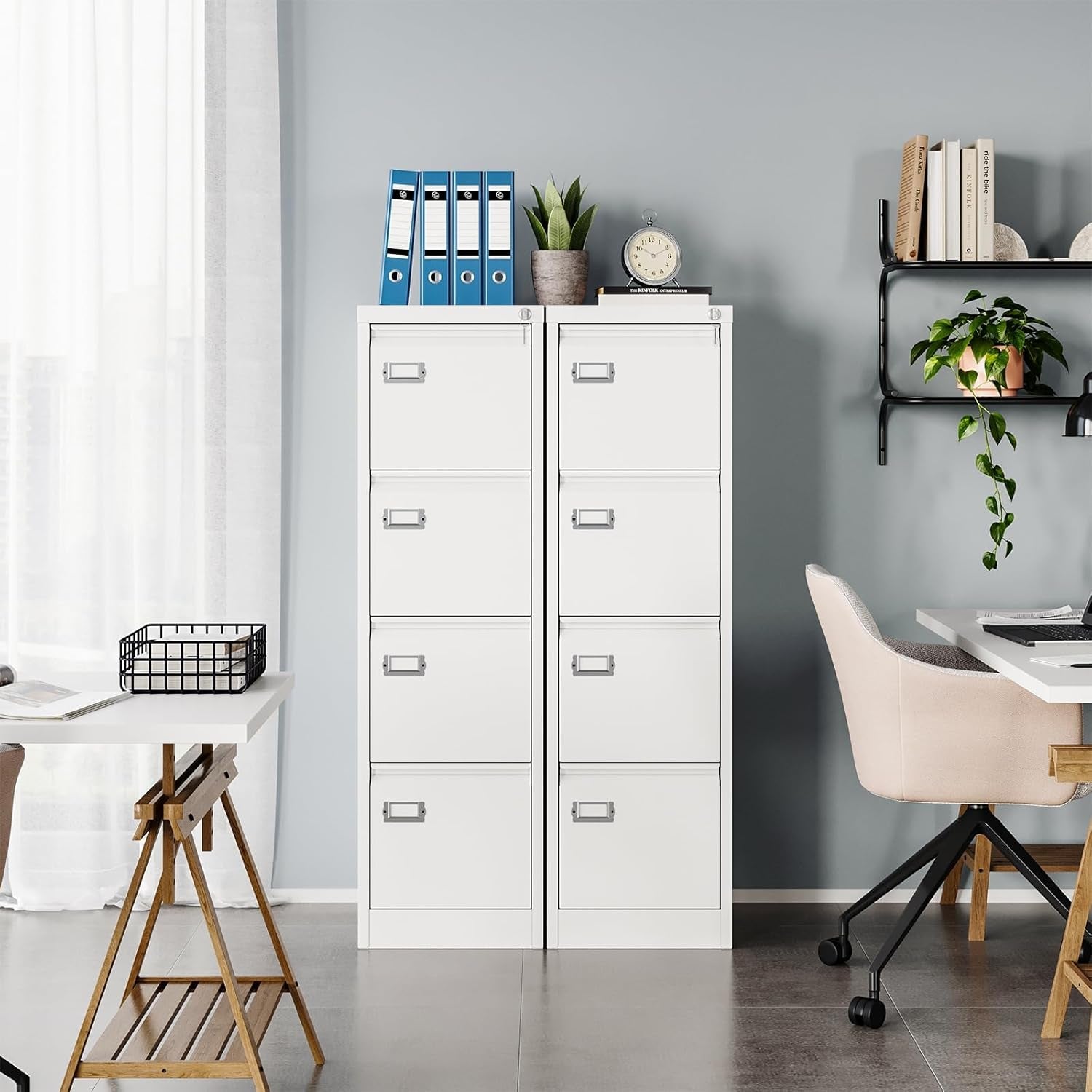 White 4 Drawer Vertical Locking File Cabinet For Office