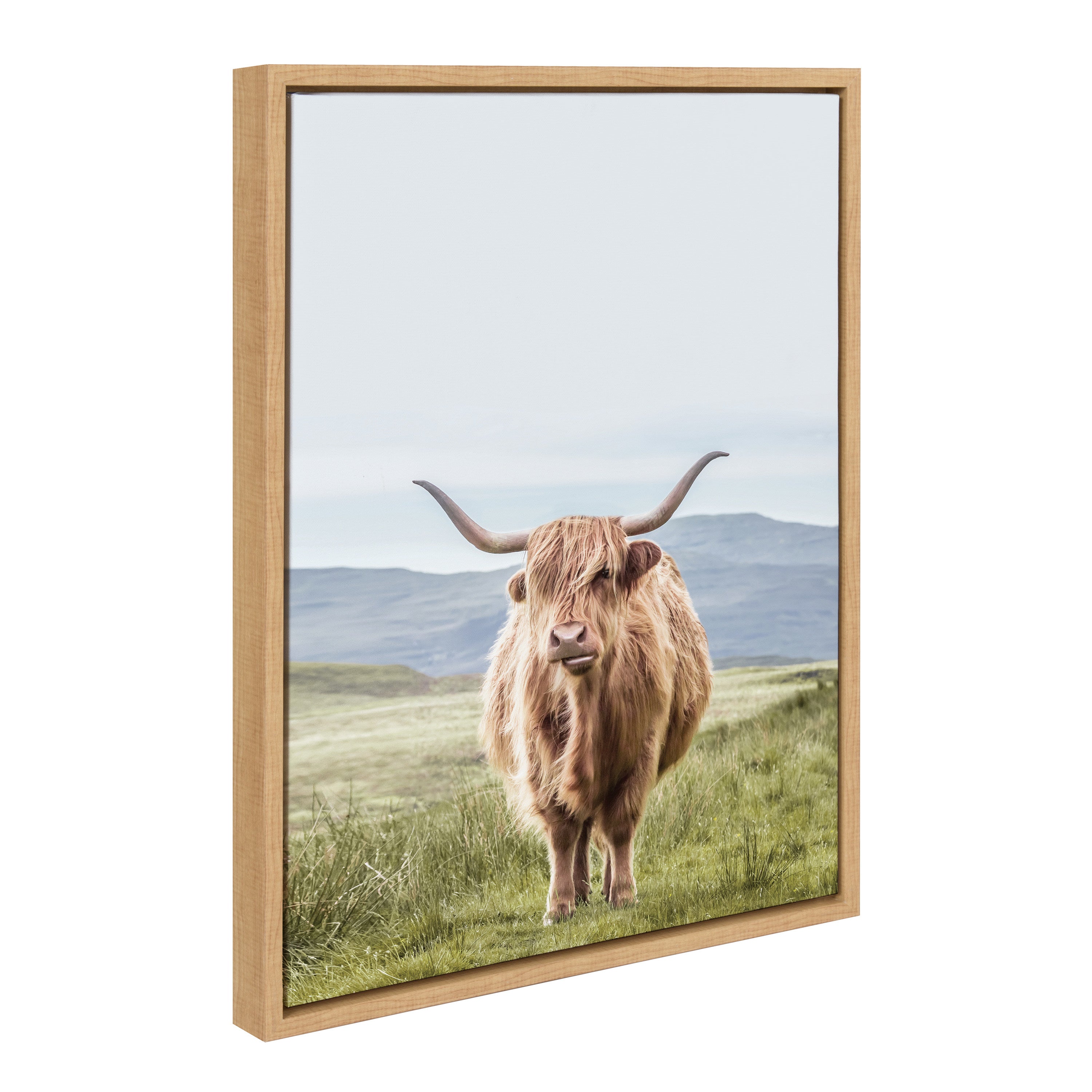 Sylvie Highland Cow Mountain Landscape Framed Canvas by The Creative Bunch Studio