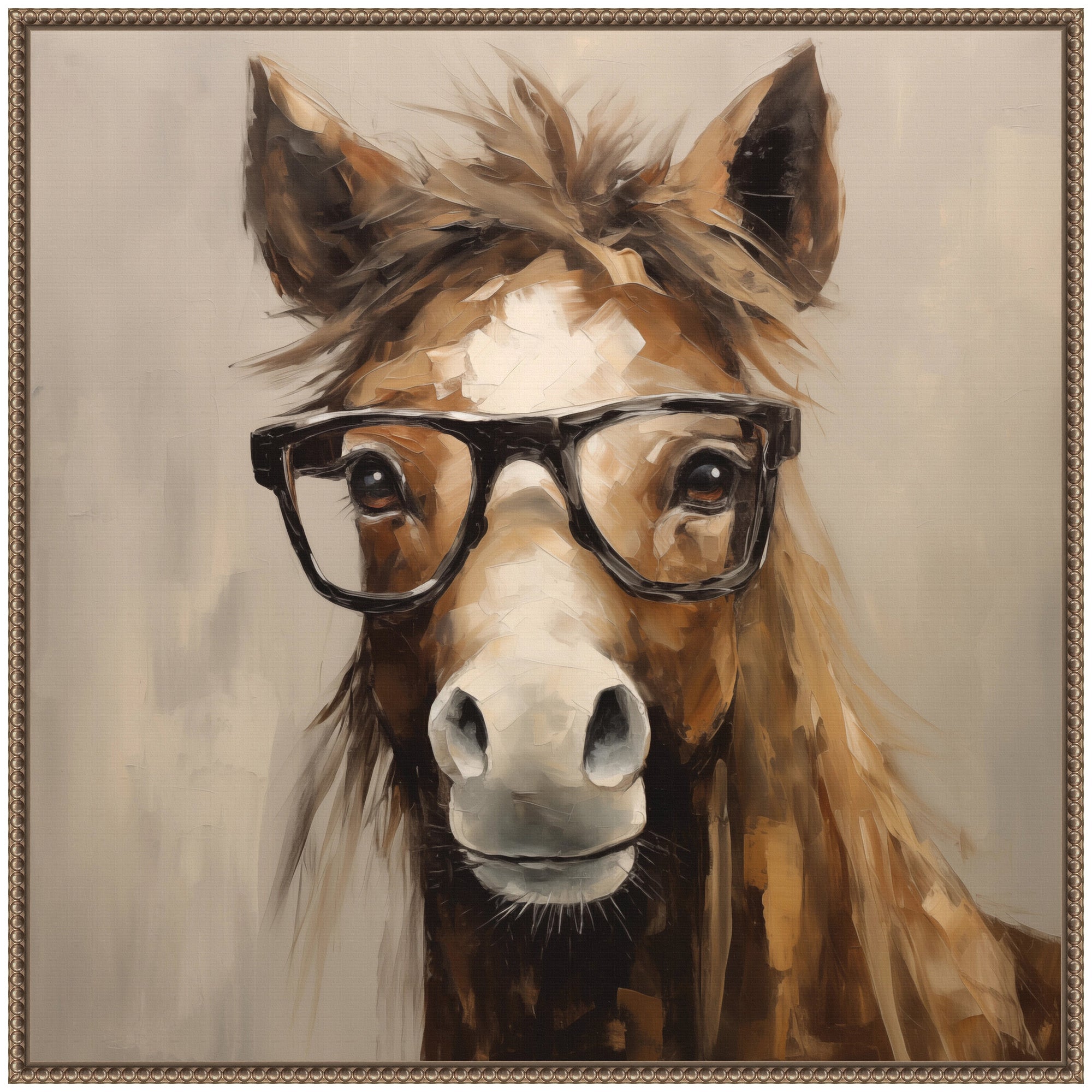 Sylvie Hay Those Are My Glasses Horse Framed Canvas by The Creative Bunch Studio