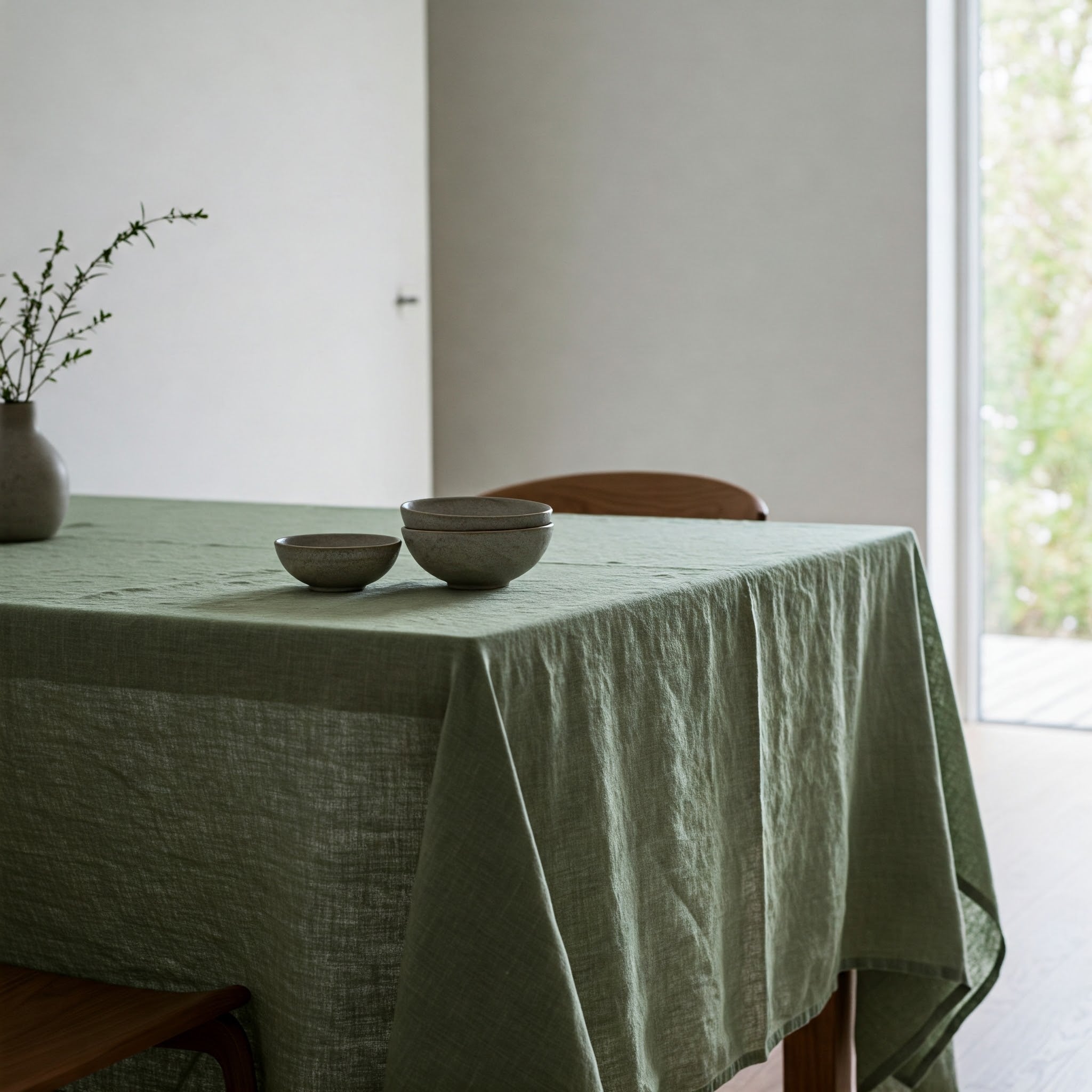 Sage Green Linen Tablecloth - Organic Flax - Natural Table Cover-3