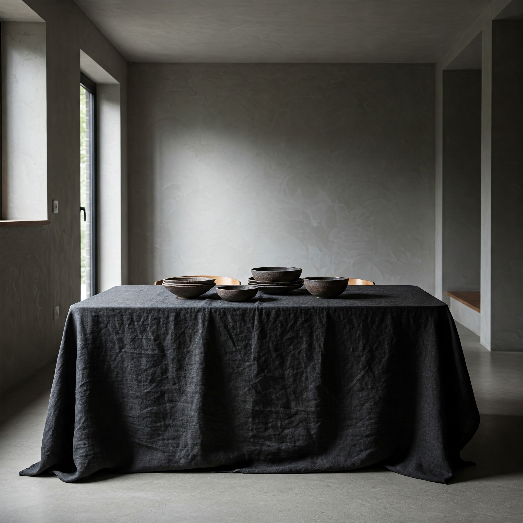 Organic Flax Linen Tablecloth Black - Washed Rustic Table Cover-0