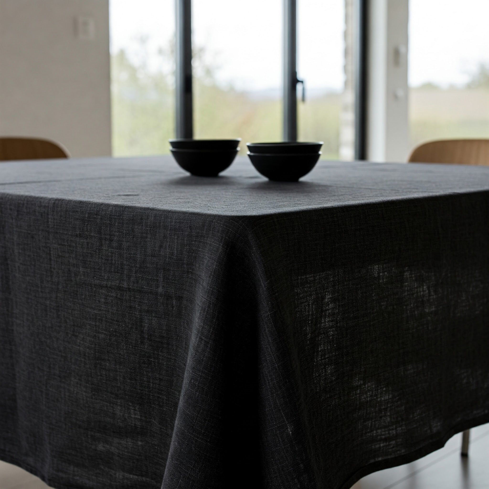 Organic Flax Linen Tablecloth Black - Washed Rustic Table Cover-2