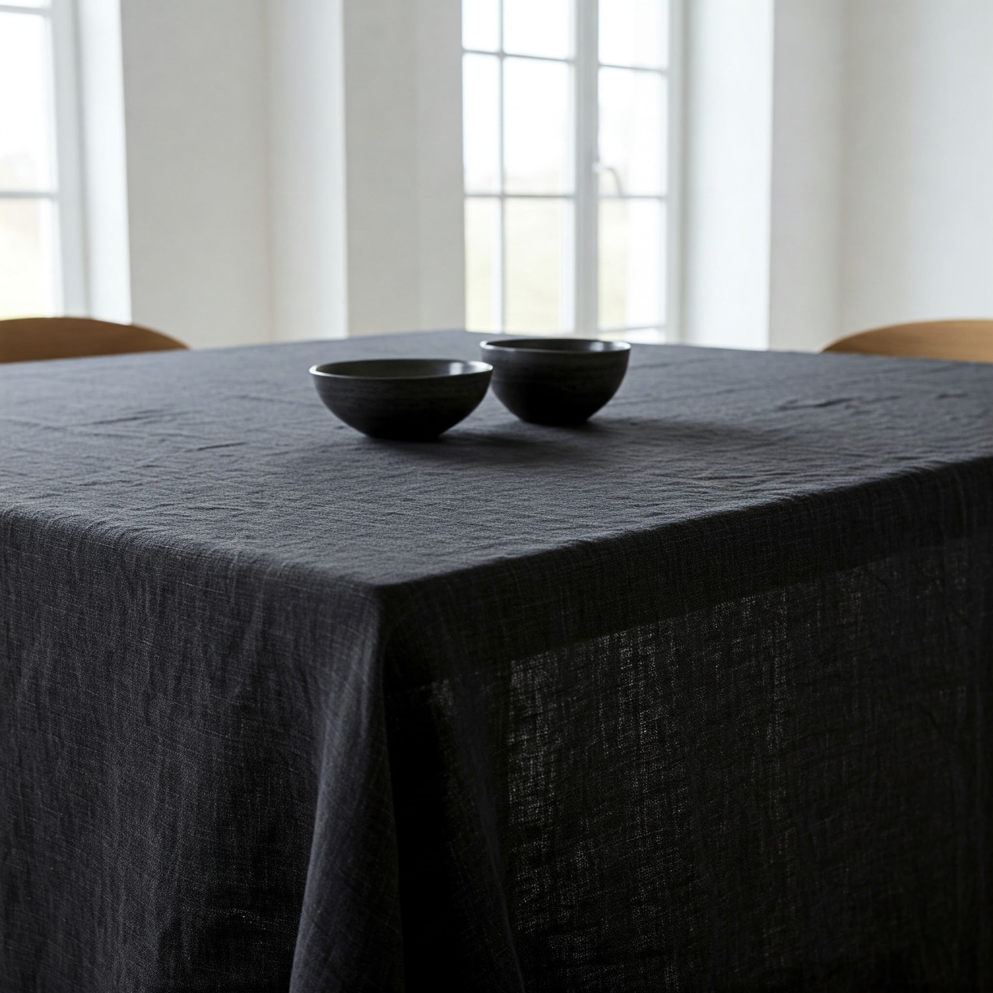 Organic Flax Linen Tablecloth Black - Washed Rustic Table Cover-1