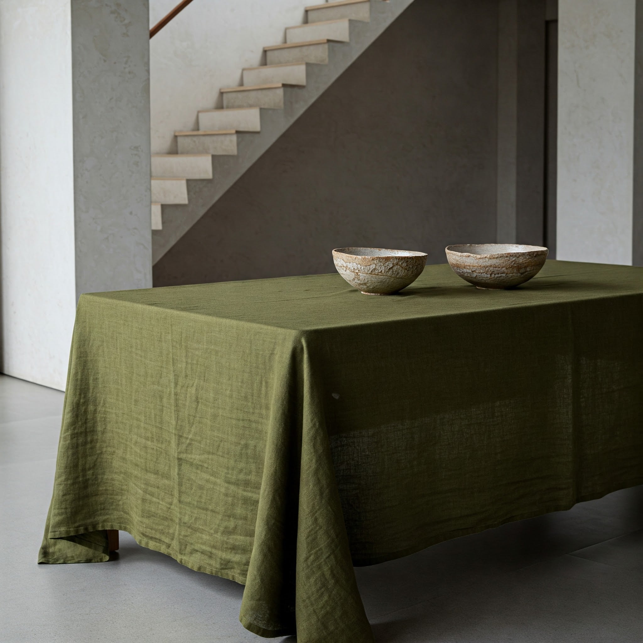 Olive Green Linen Tablecloth - Organic Flax Rustic Table Cover-4