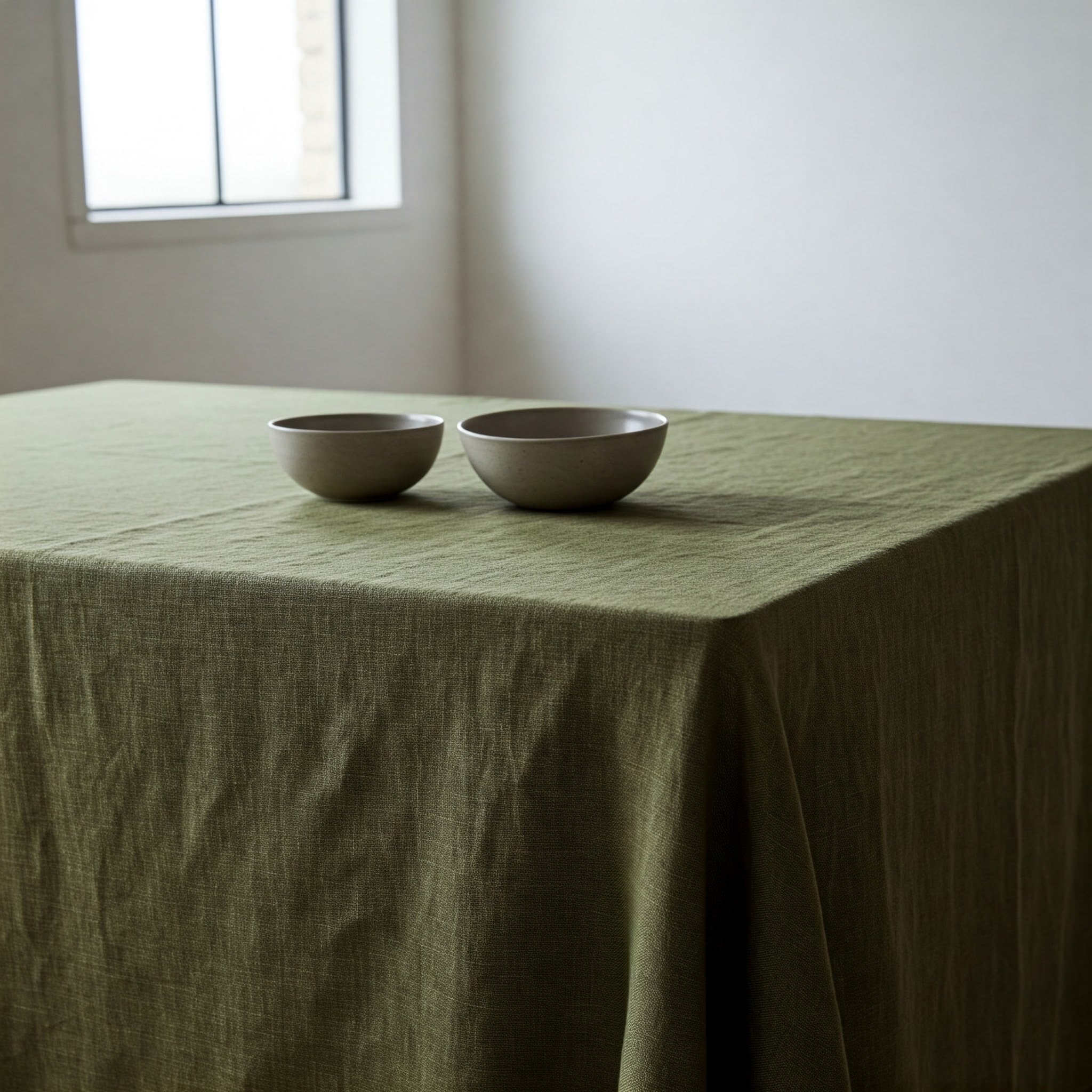 Olive Green Linen Tablecloth - Organic Flax Rustic Table Cover-2