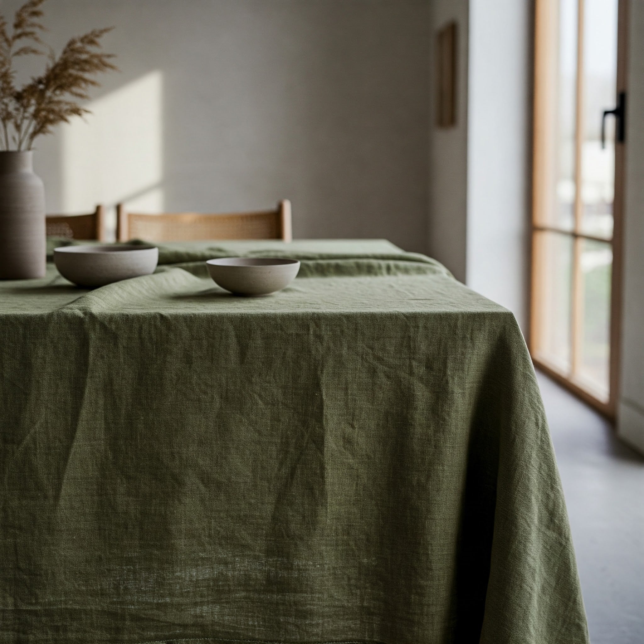 Olive Green Linen Tablecloth - Organic Flax Rustic Table Cover-1