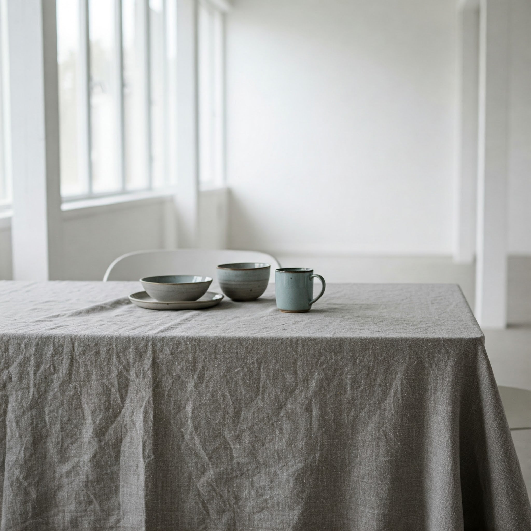 English Grey Linen Tablecloth - Organic Flax Textured Table Cover-4