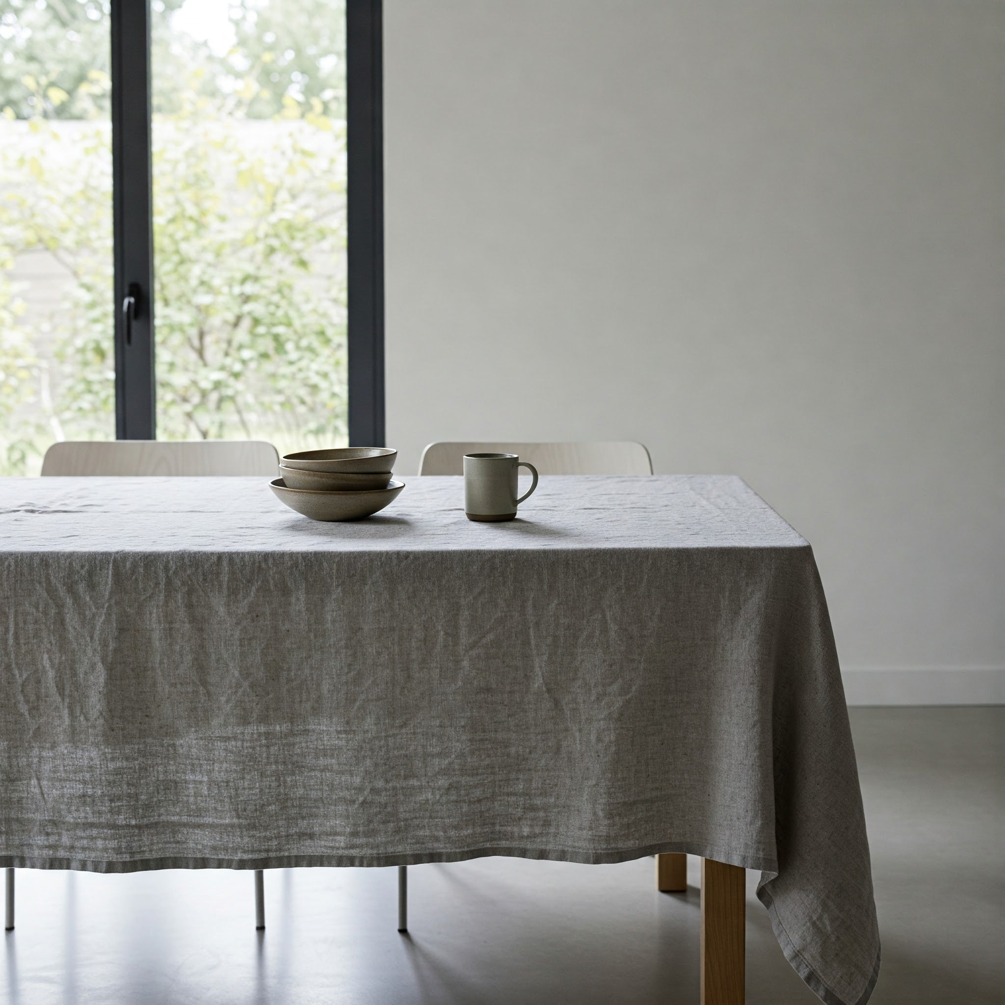 English Grey Linen Tablecloth - Organic Flax Textured Table Cover-3