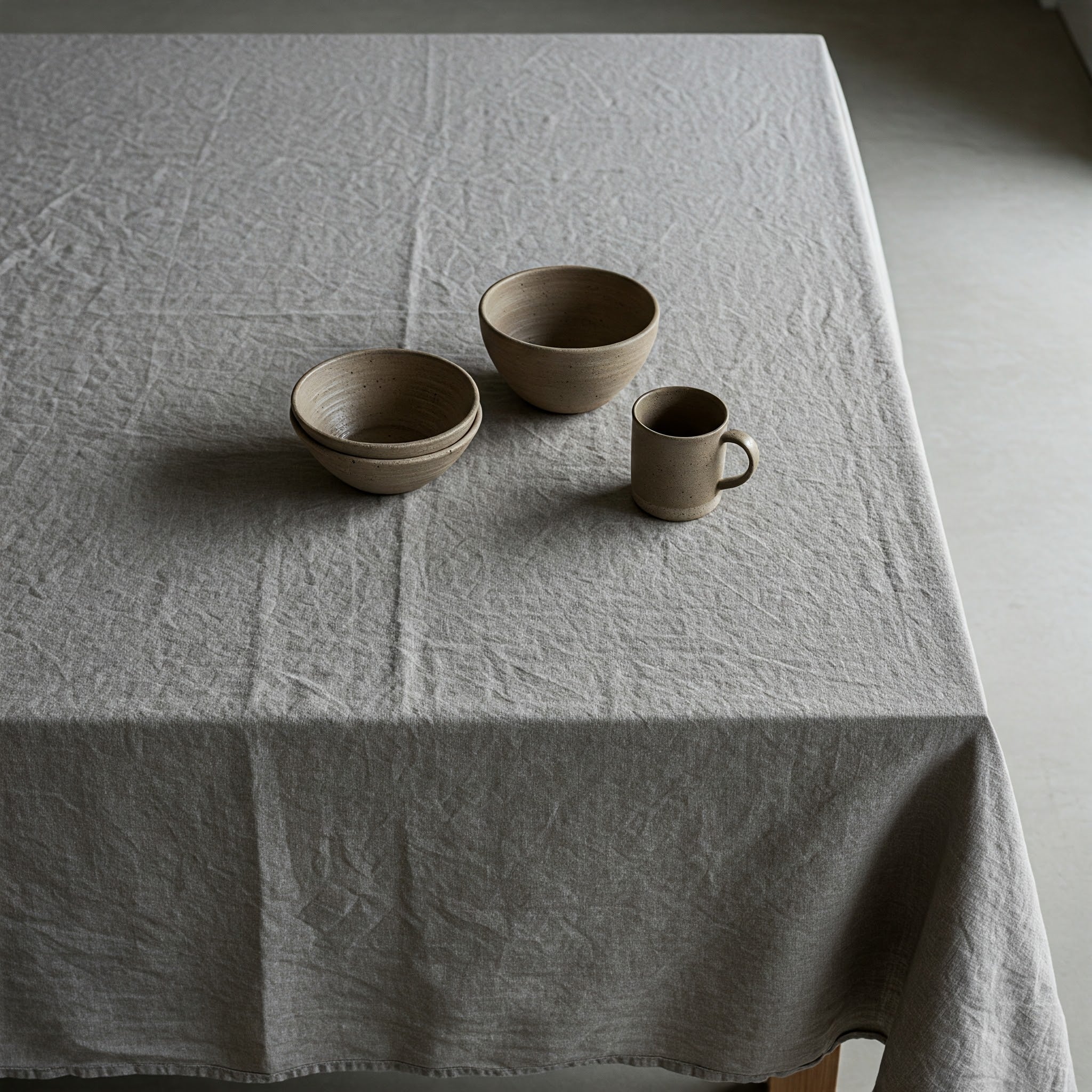 English Grey Linen Tablecloth - Organic Flax Textured Table Cover-0