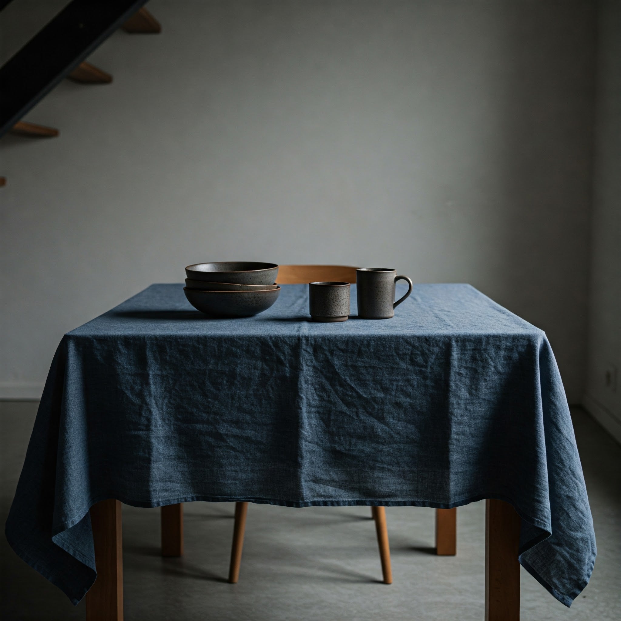 Midnight Blue Linen Tablecloth - Organic Flax Table Cover-3