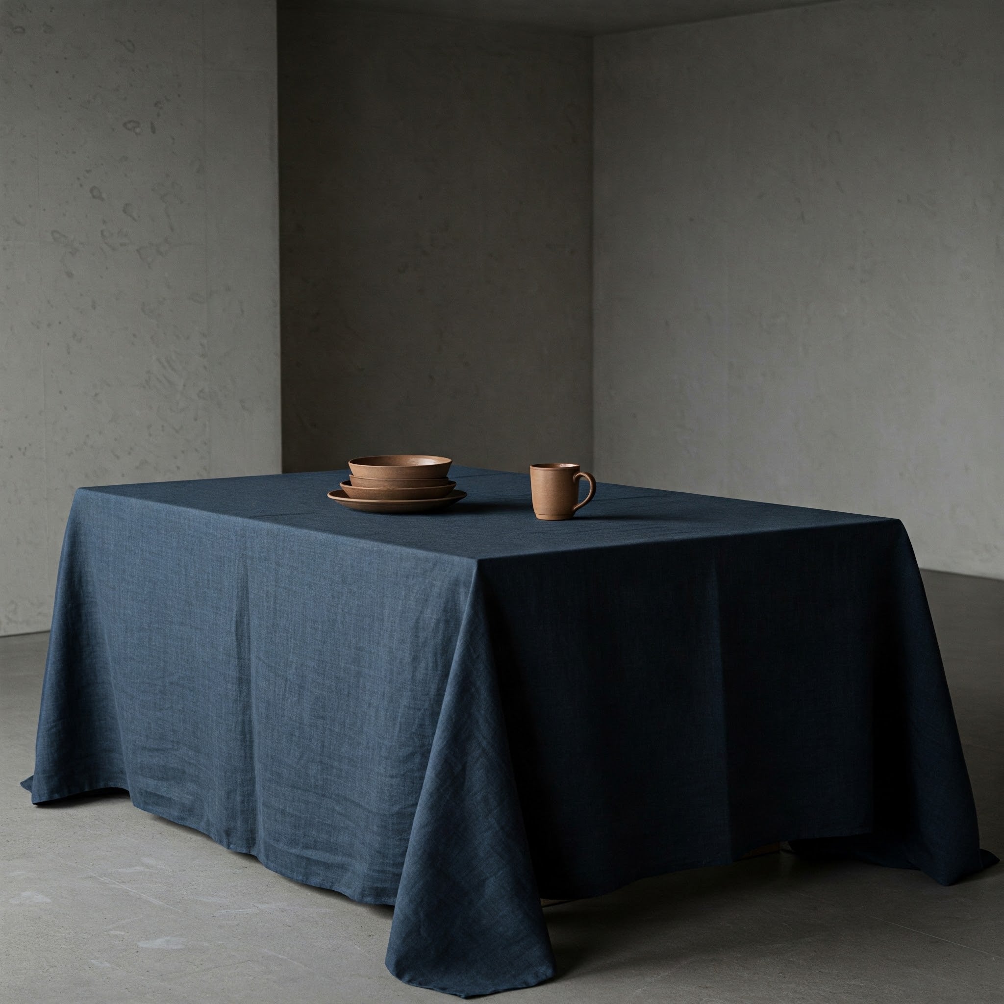 Midnight Blue Linen Tablecloth - Organic Flax Table Cover-2