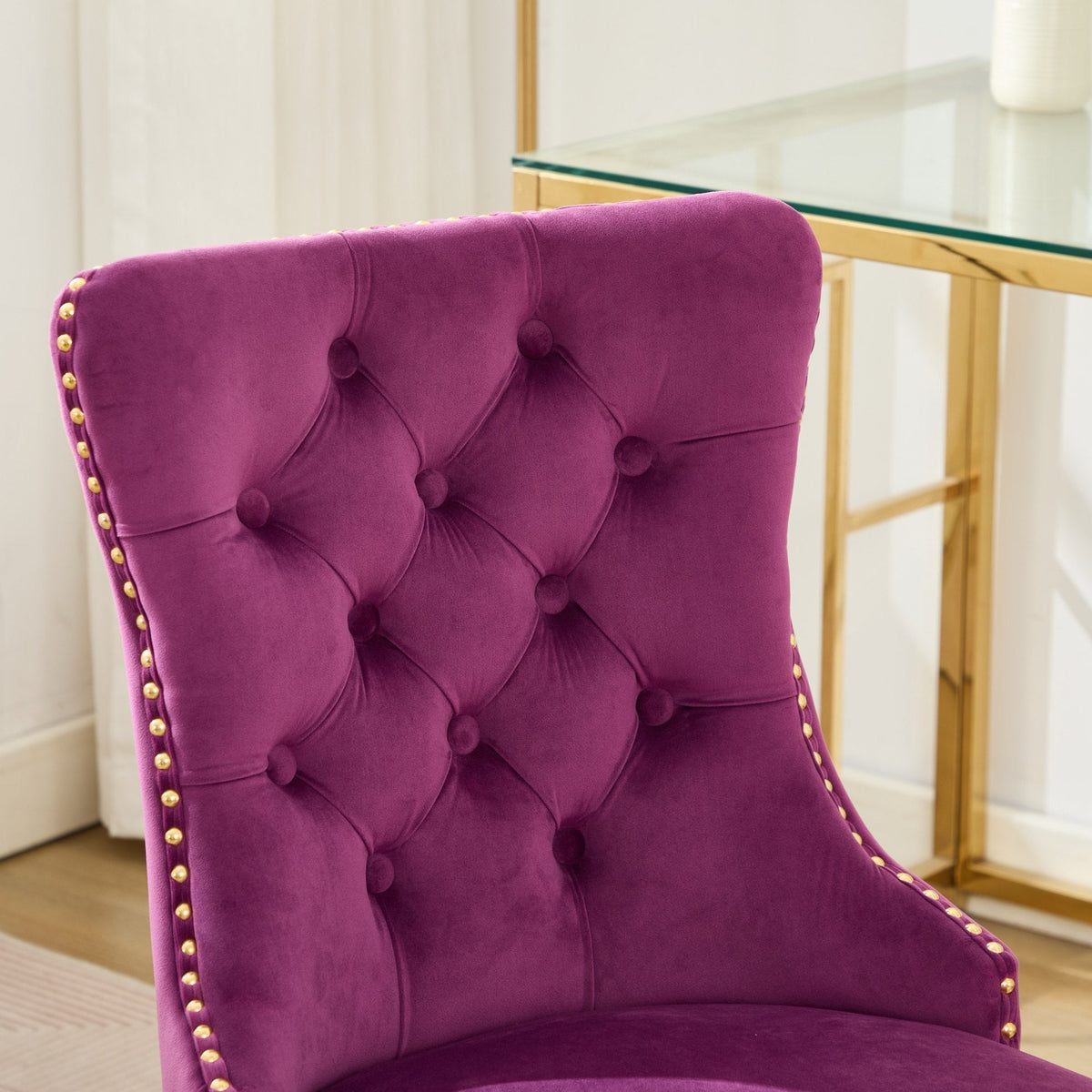 Office Chair Modern Velvet Upholstered Tufted Button (Purple)