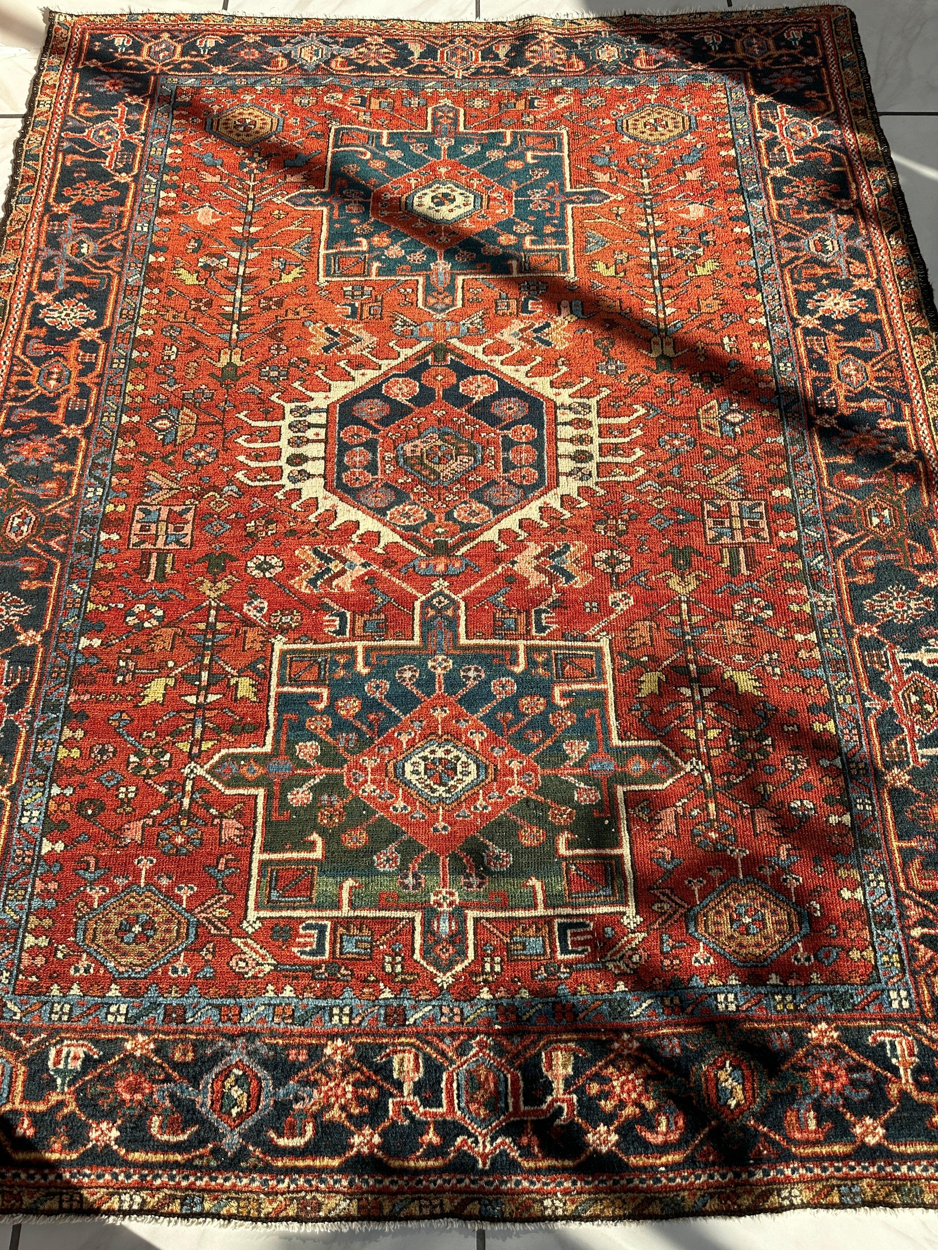 KARAJA Persian Antique Heriz Rug 4'9" x 6'