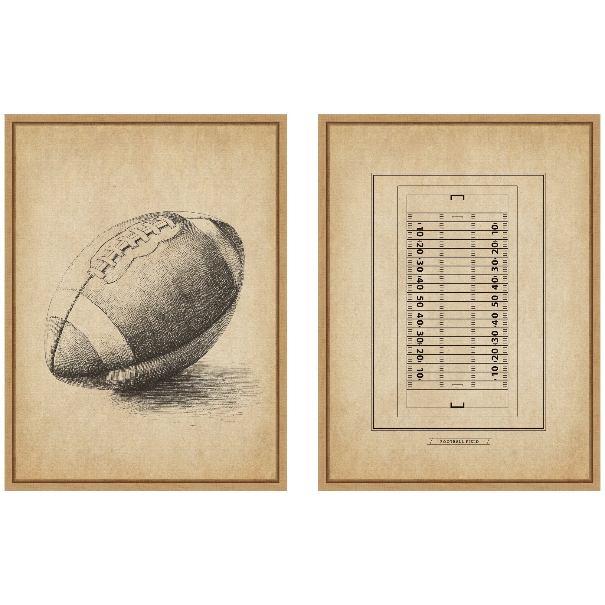 Vintage Football 2 Piece Framed Canvas Wall Art Set by The Creative Bunch Studio