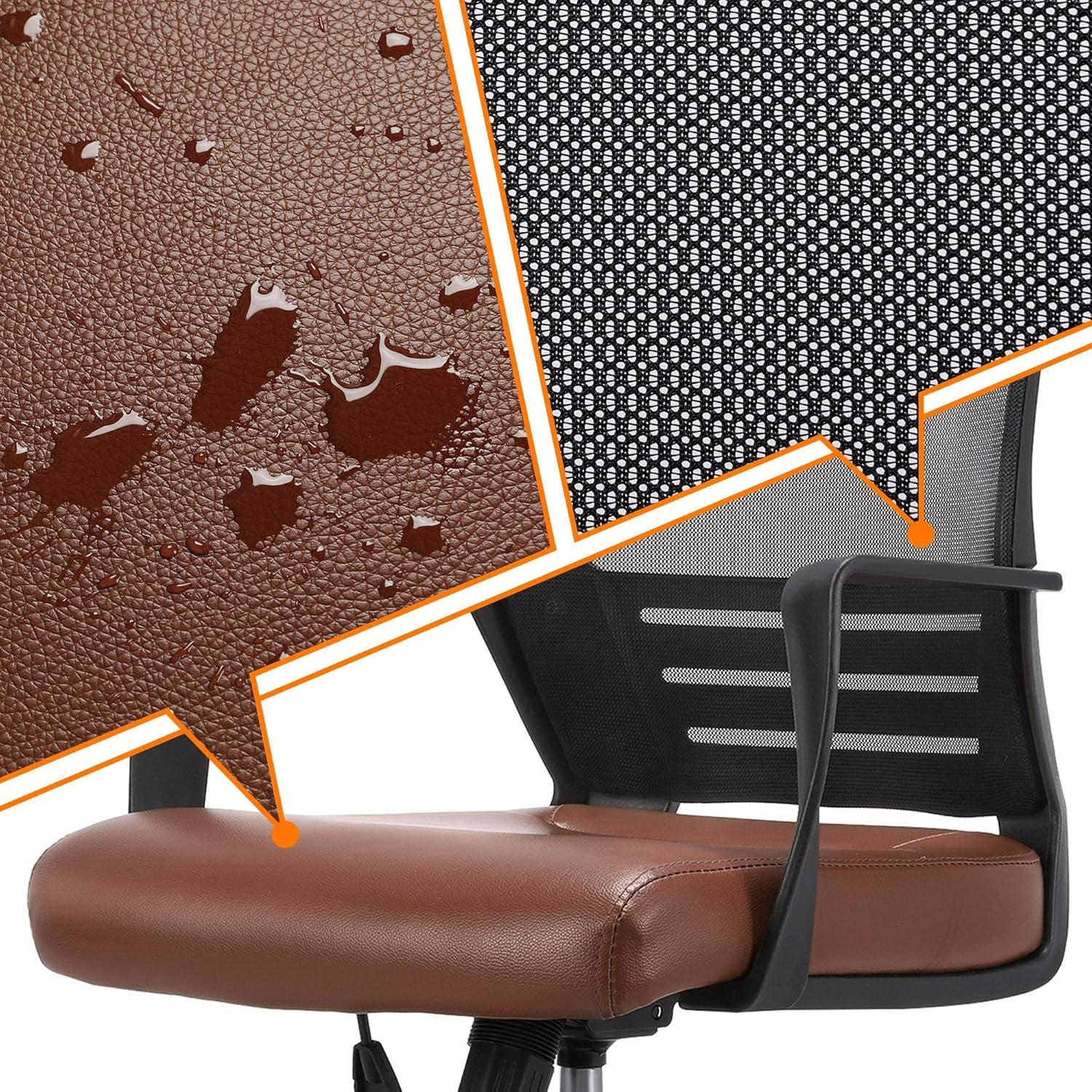 Ergonomic Leather Mesh Office Chair Lumbar Support Brown