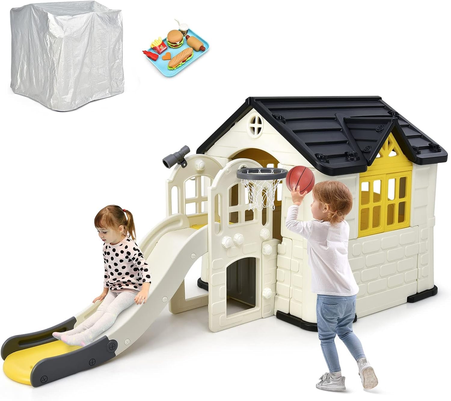 Yellow 7-In-1 Outdoor Kids Playhouse With Slide And Picnic