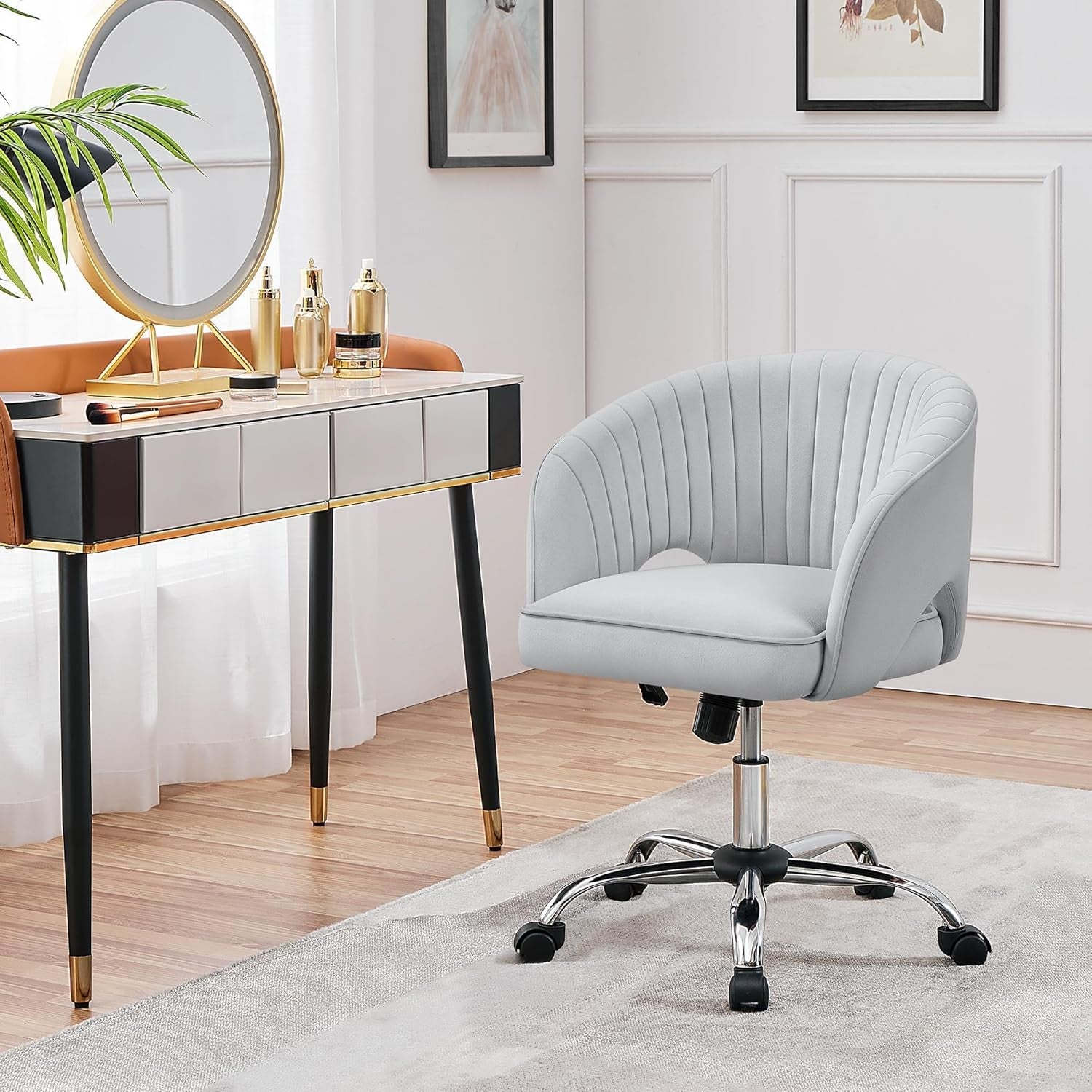 Home Office Chair With Tufted Barrel Back Light Gray